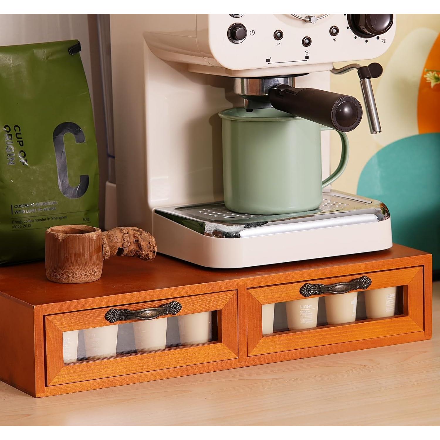 Organizador de K Cup de Madera KIKJOK - 2 Cajones, 30-50 Pods