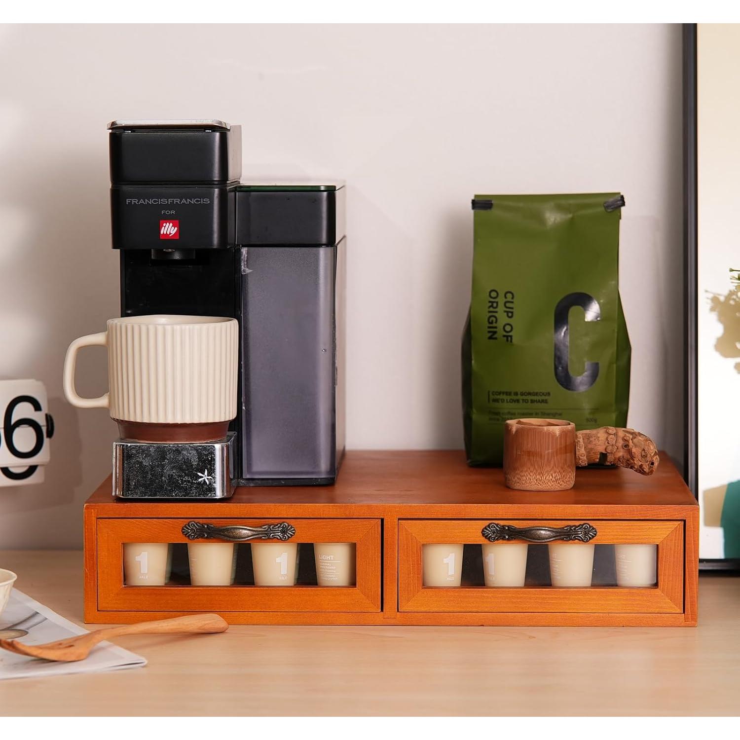 Organizador de K Cup de Madera KIKJOK - 2 Cajones, 30-50 Pods