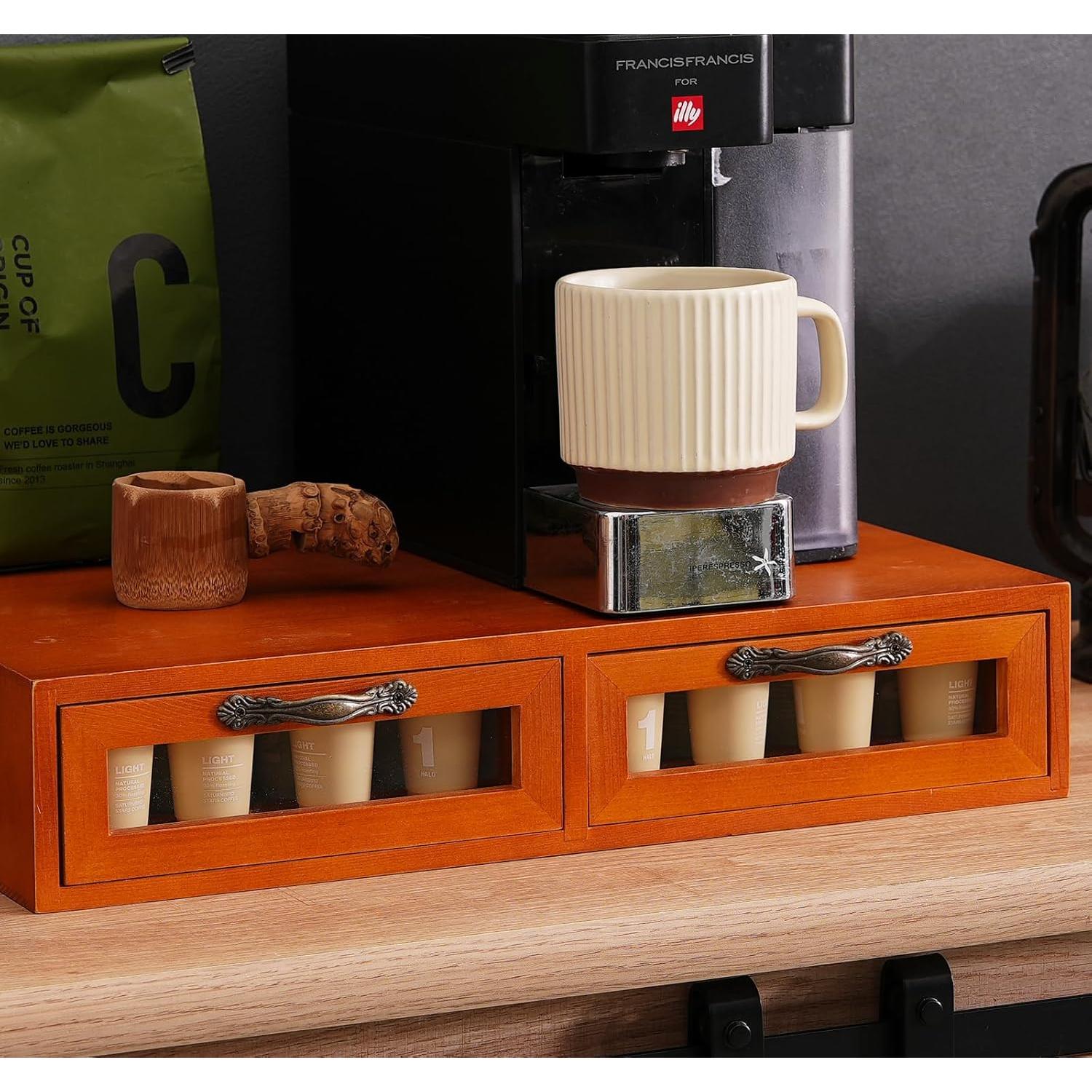 Organizador de K Cup de Madera KIKJOK - 2 Cajones, 30-50 Pods