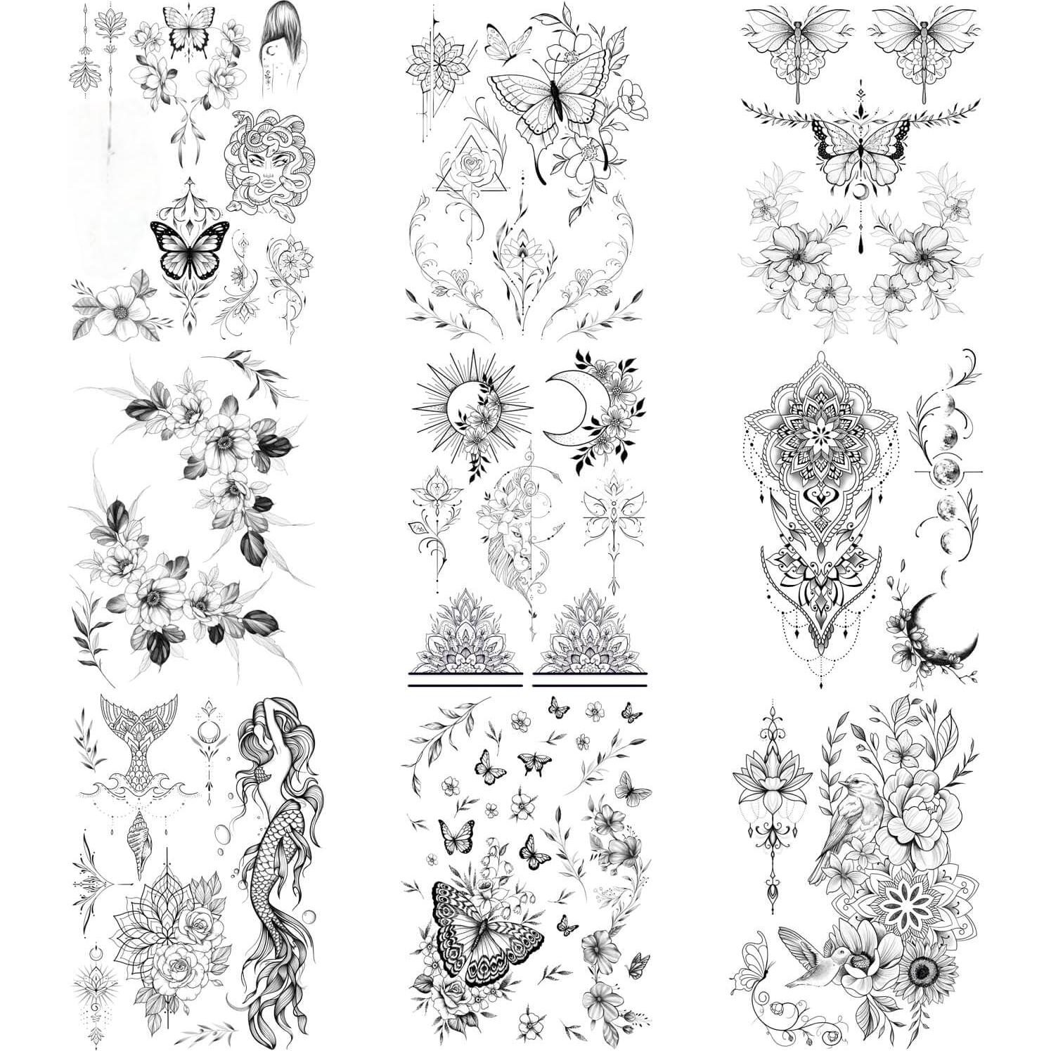 Tatuajes Temporales Glaryyears - 9 Diseños Realistas para Mujeres