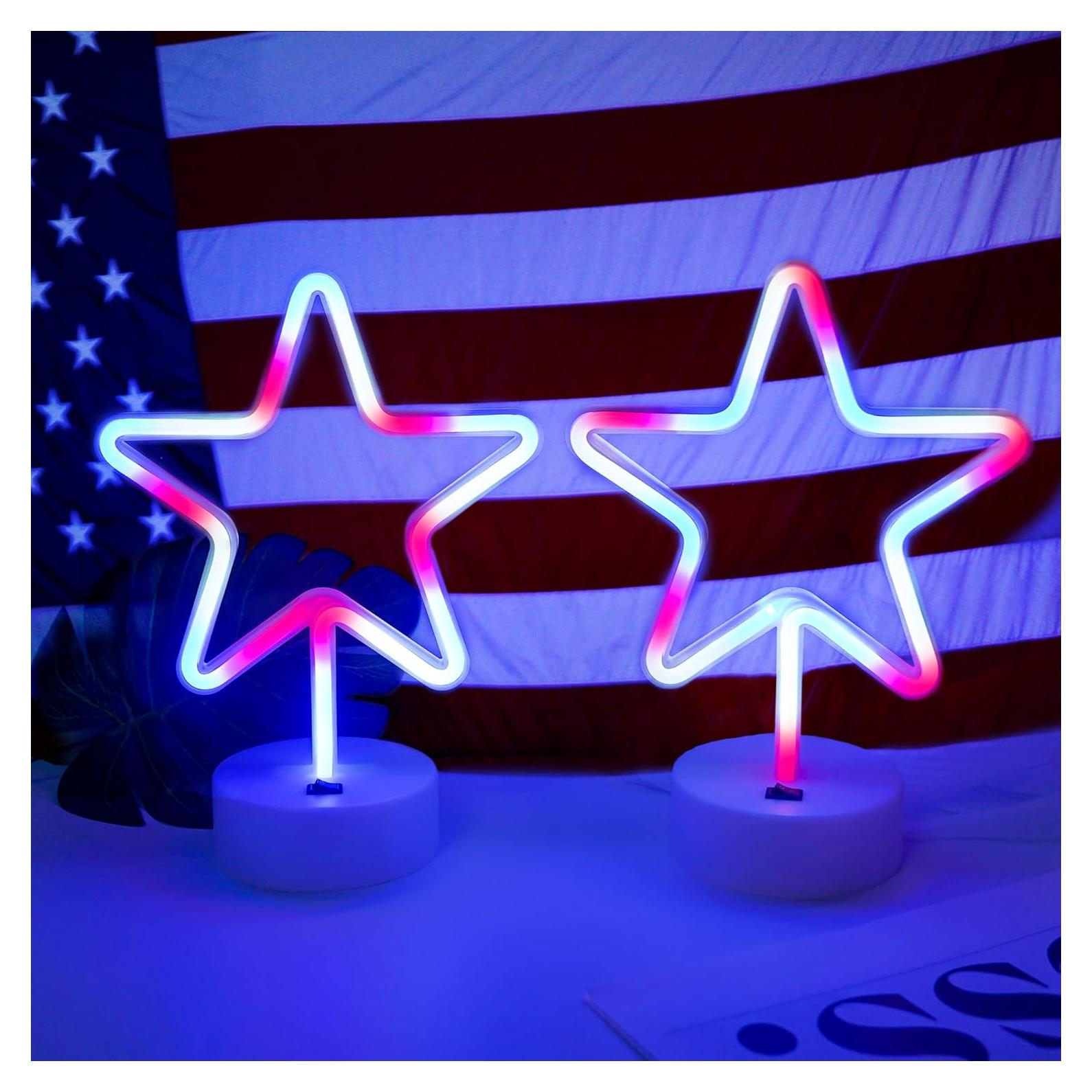 Luz LED Neón Estrella JBEIY 30.48x19.05cm 4 de Julio