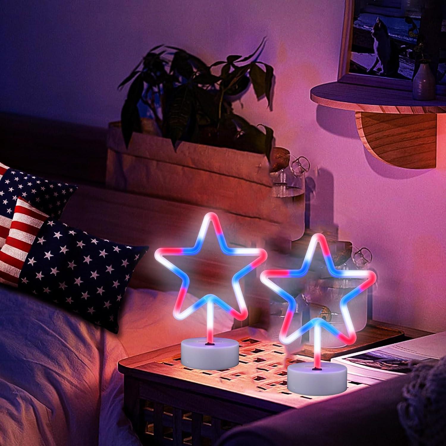 Luz LED Neón Estrella JBEIY 30.48x19.05cm 4 de Julio