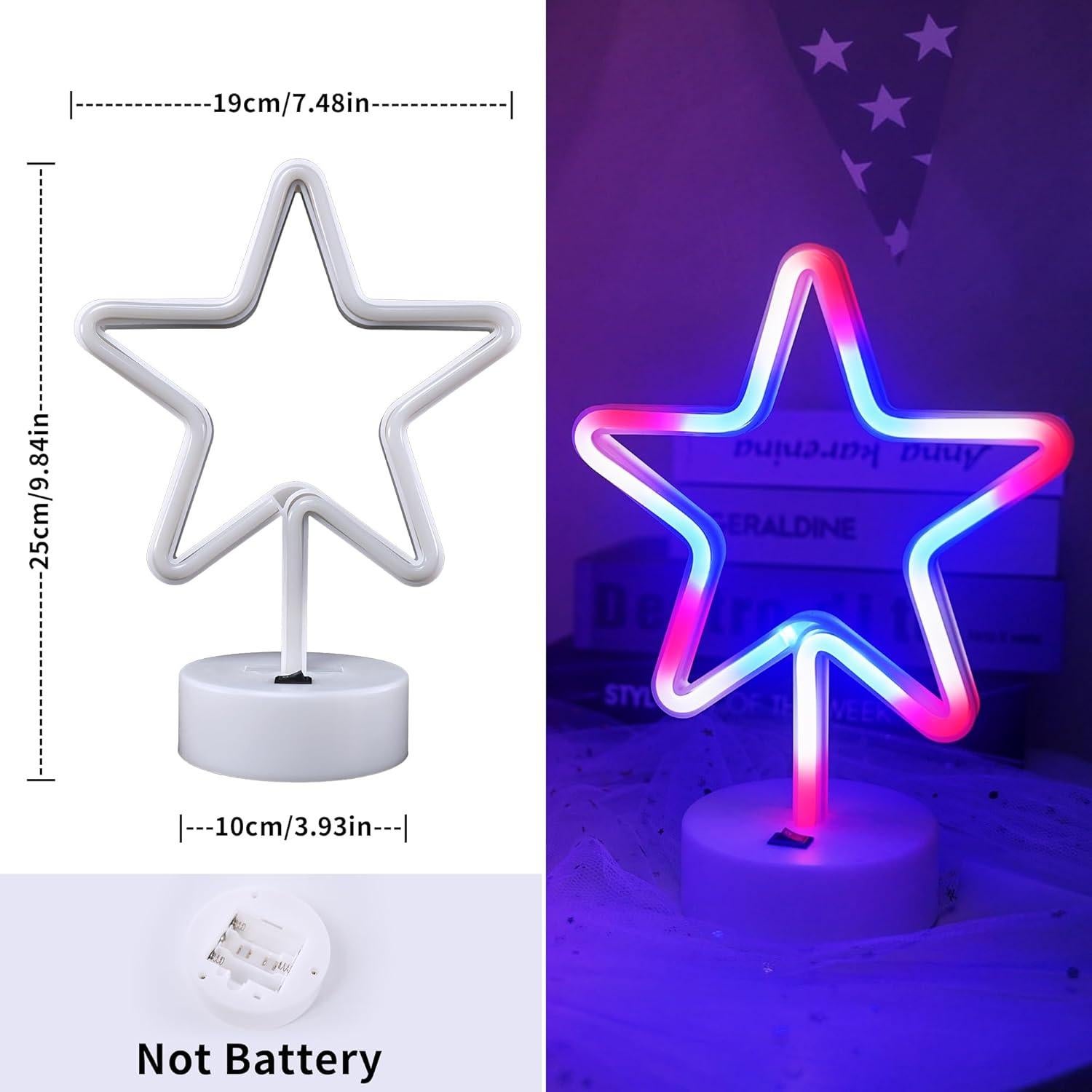 Luz LED Neón Estrella JBEIY 30.48x19.05cm 4 de Julio