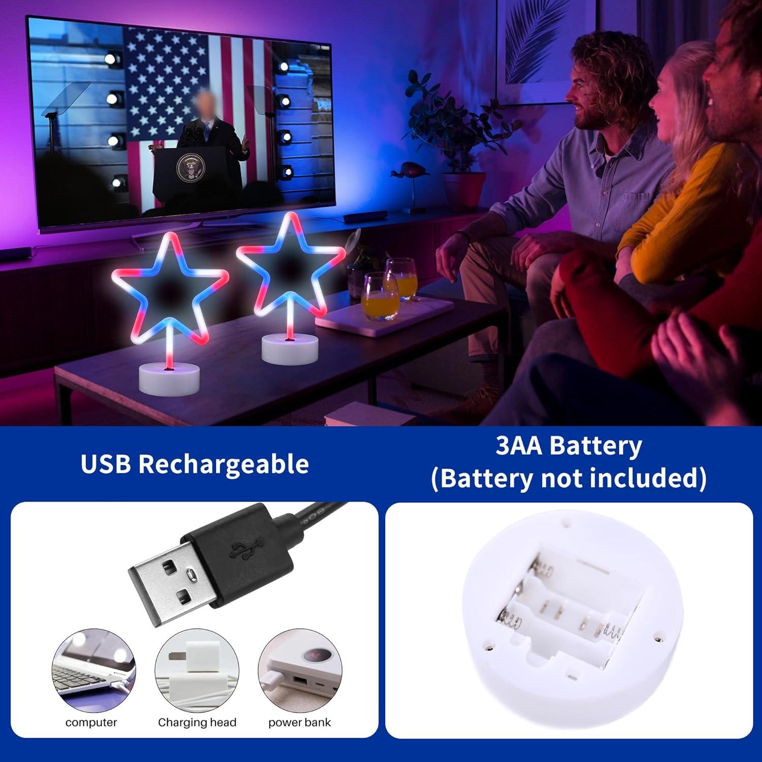 Luz LED Neón Estrella JBEIY 30.48x19.05cm 4 de Julio