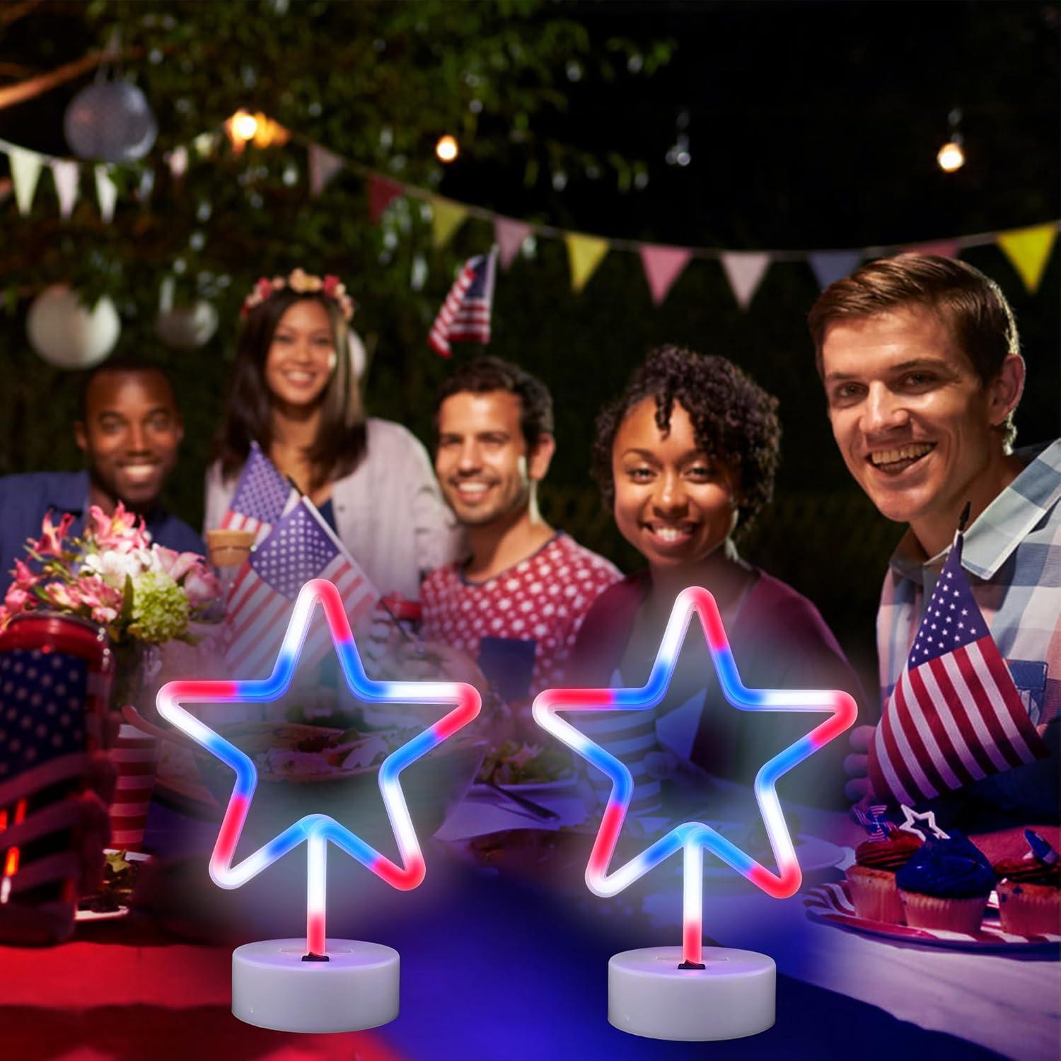 Luz LED Neón Estrella JBEIY 30.48x19.05cm 4 de Julio