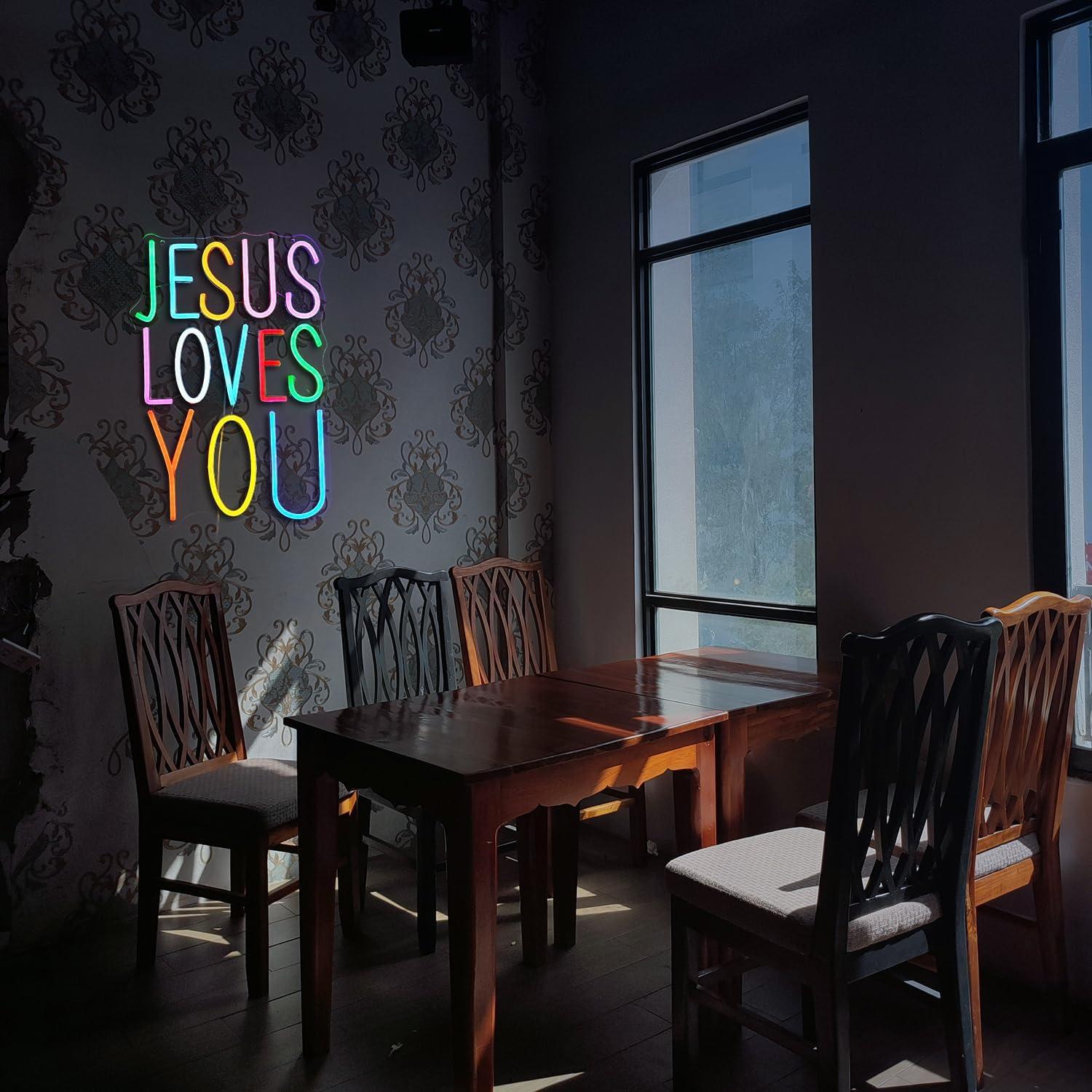 Luz de Neón LED Jesús Te Ama 42x28 cm Decoración Hogar