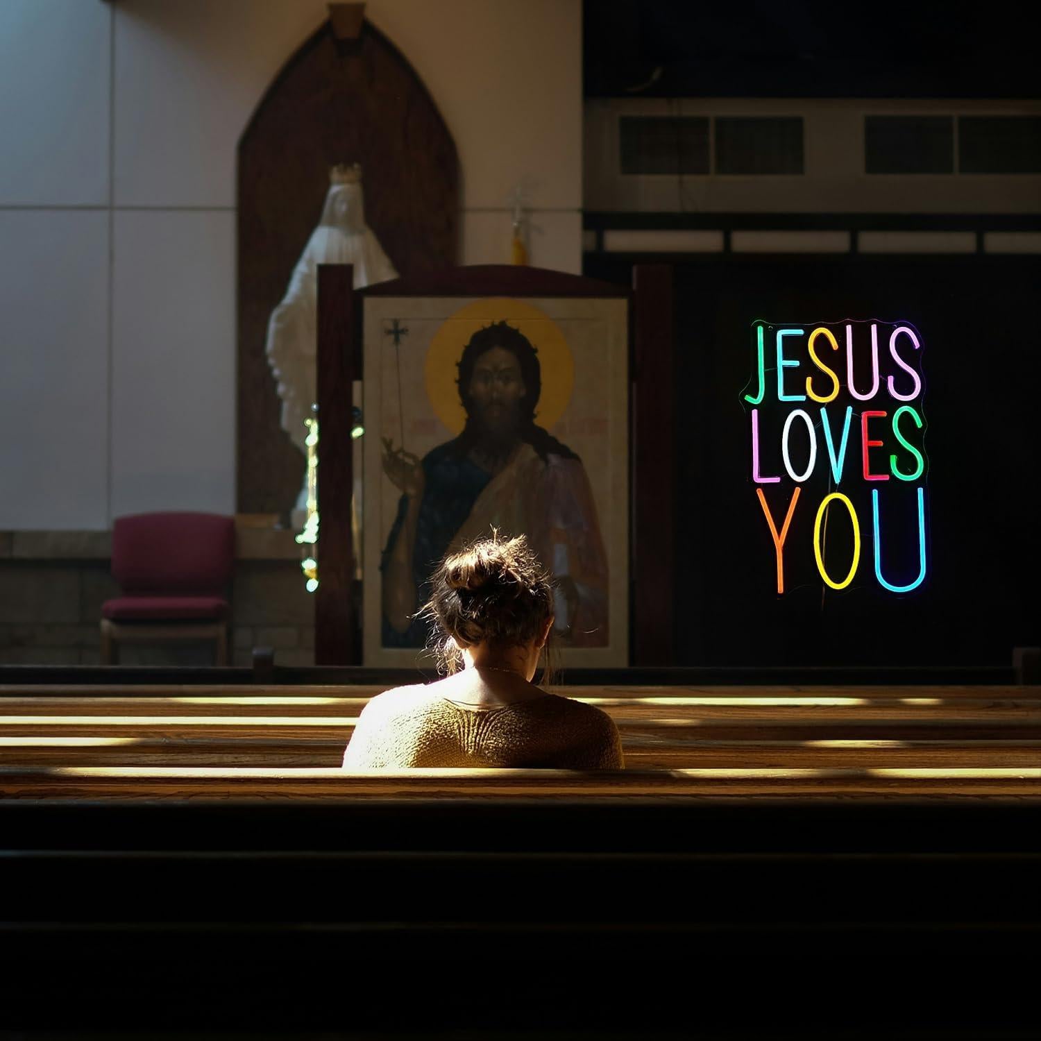 Luz de Neón LED Jesús Te Ama 42x28 cm Decoración Hogar