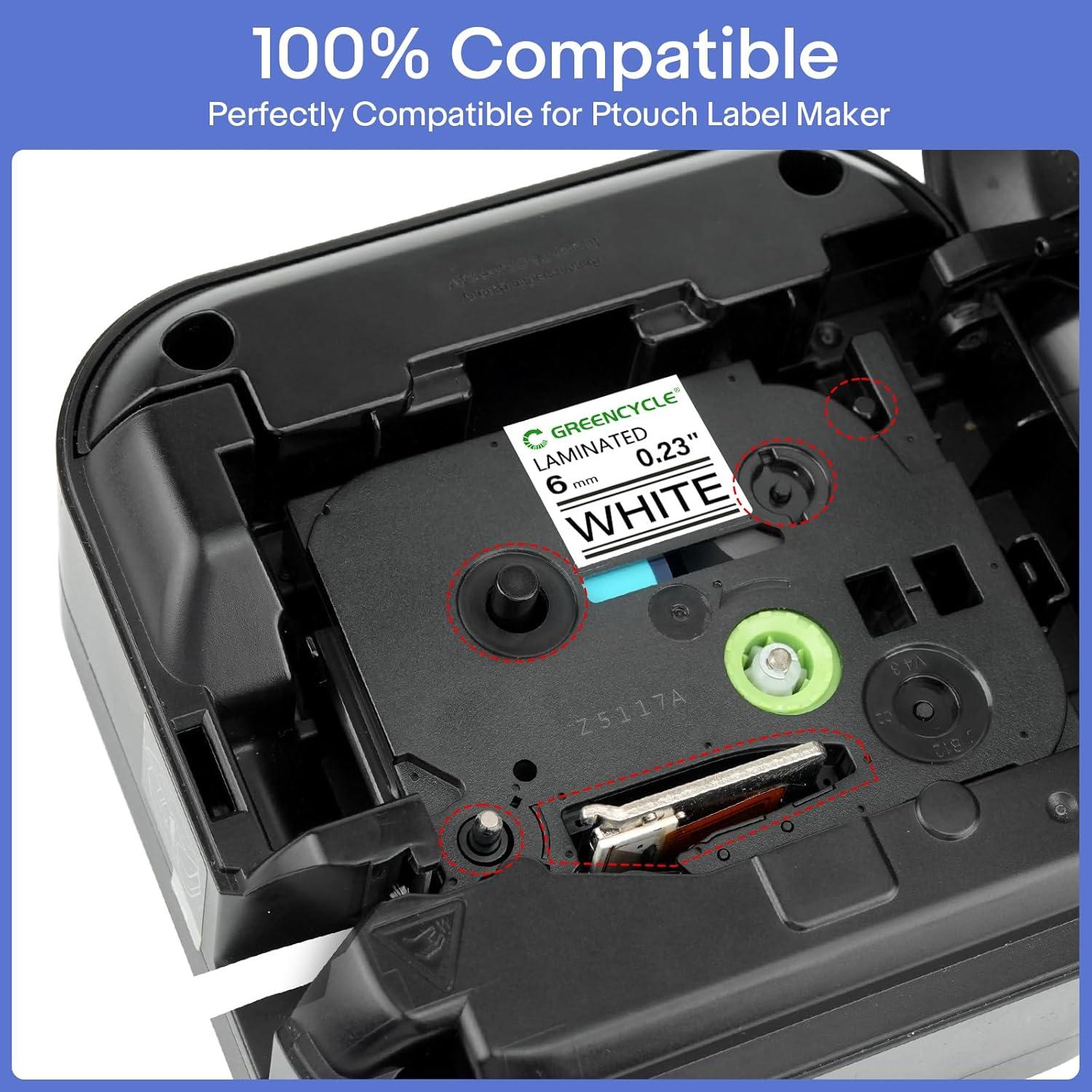 Cinta de Etiqueta Laminada Greencycle TZe-211 6mm Negra sobre Blanca - Paquete de 3