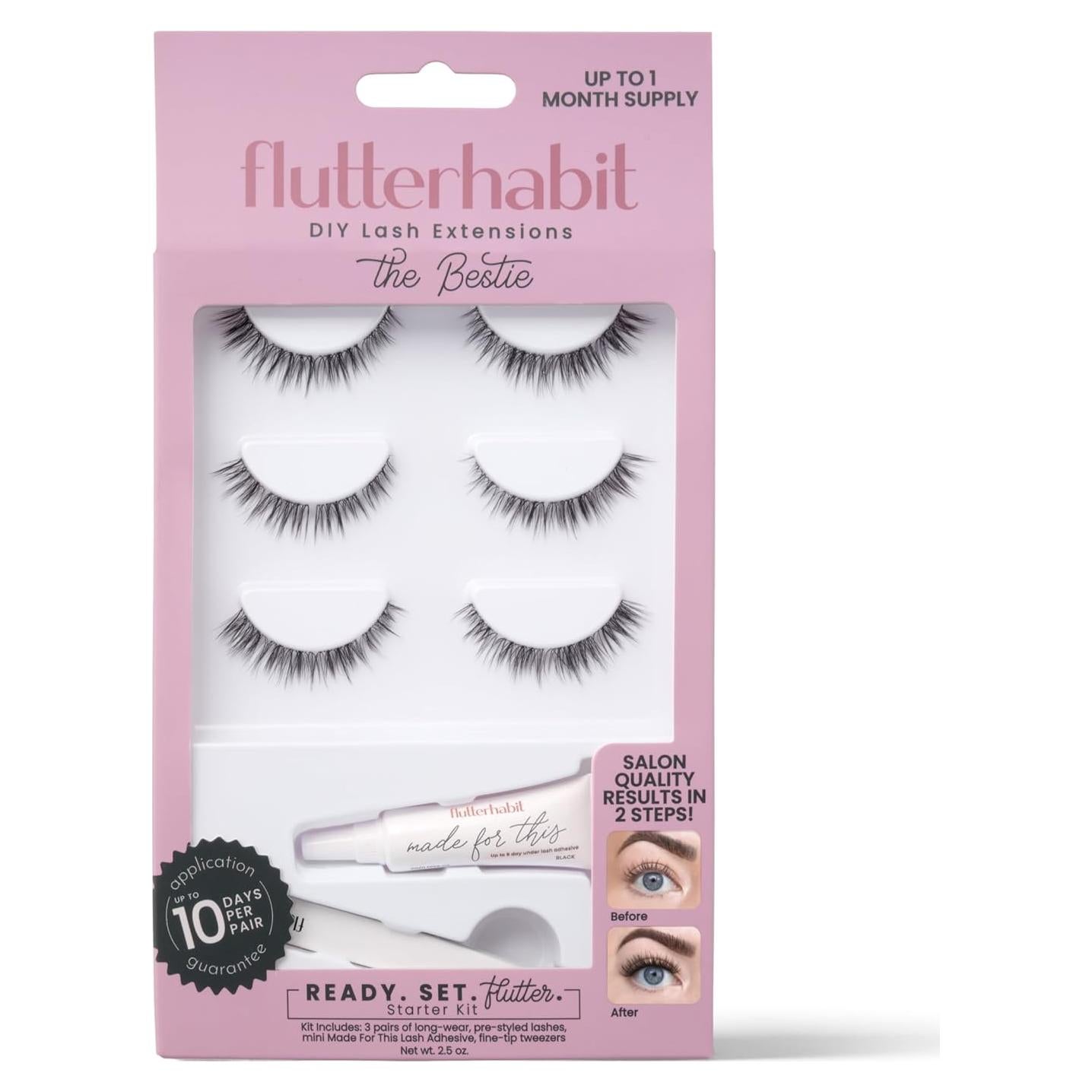 Kit de Extensiones de Pestañas FlutterHabit - Mejor Amiga, 3 Juegos
