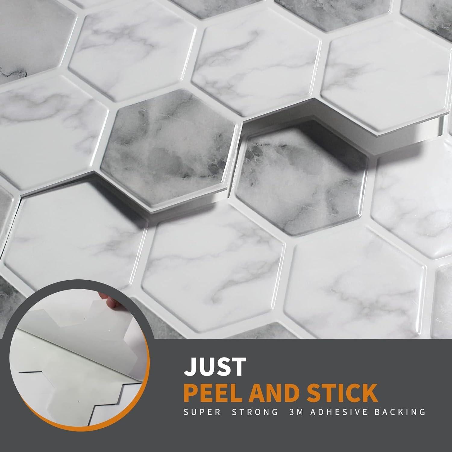 Azulejo Hexagonal Peel and Stick Vamos Tile Gris Mármol 10 Hojas