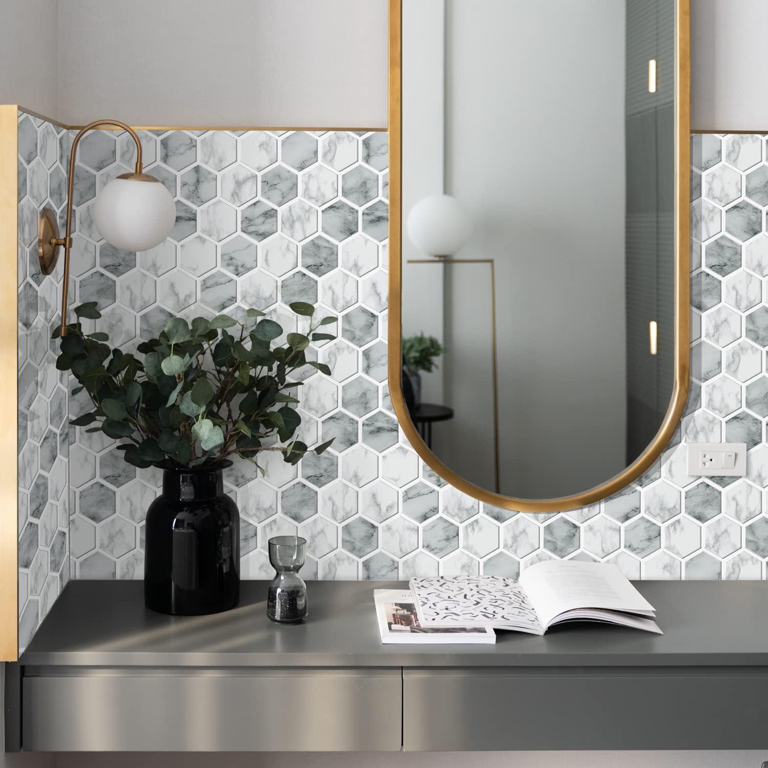 Azulejo Hexagonal Peel and Stick Vamos Tile Gris Mármol 10 Hojas