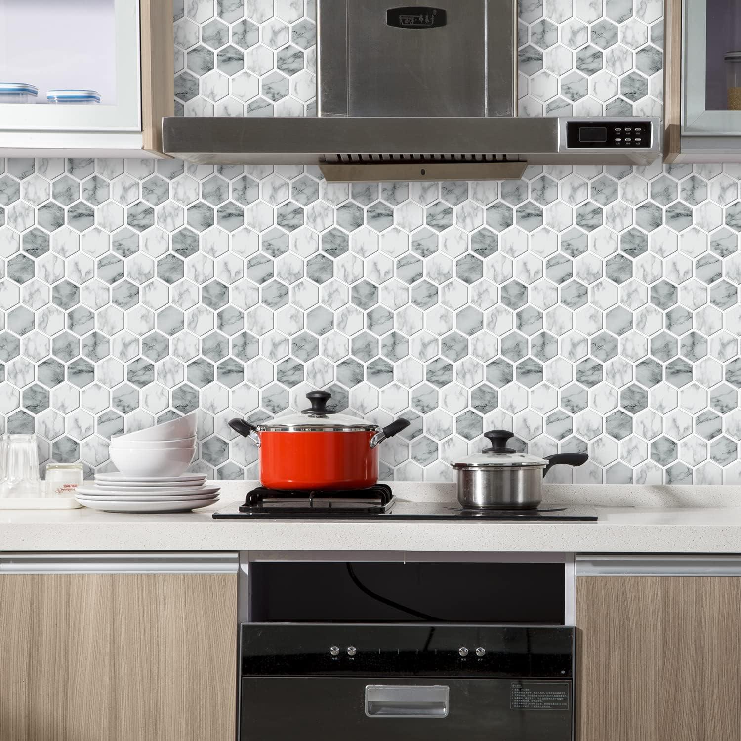 Azulejo Hexagonal Peel and Stick Vamos Tile Gris Mármol 10 Hojas