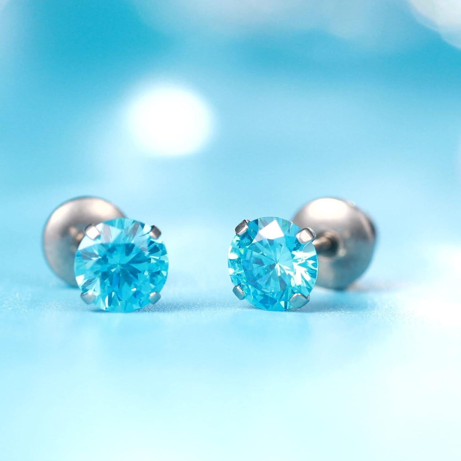 Pendientes de Titanio Hipoalergénicos Limerencia 5mm Aguamarina