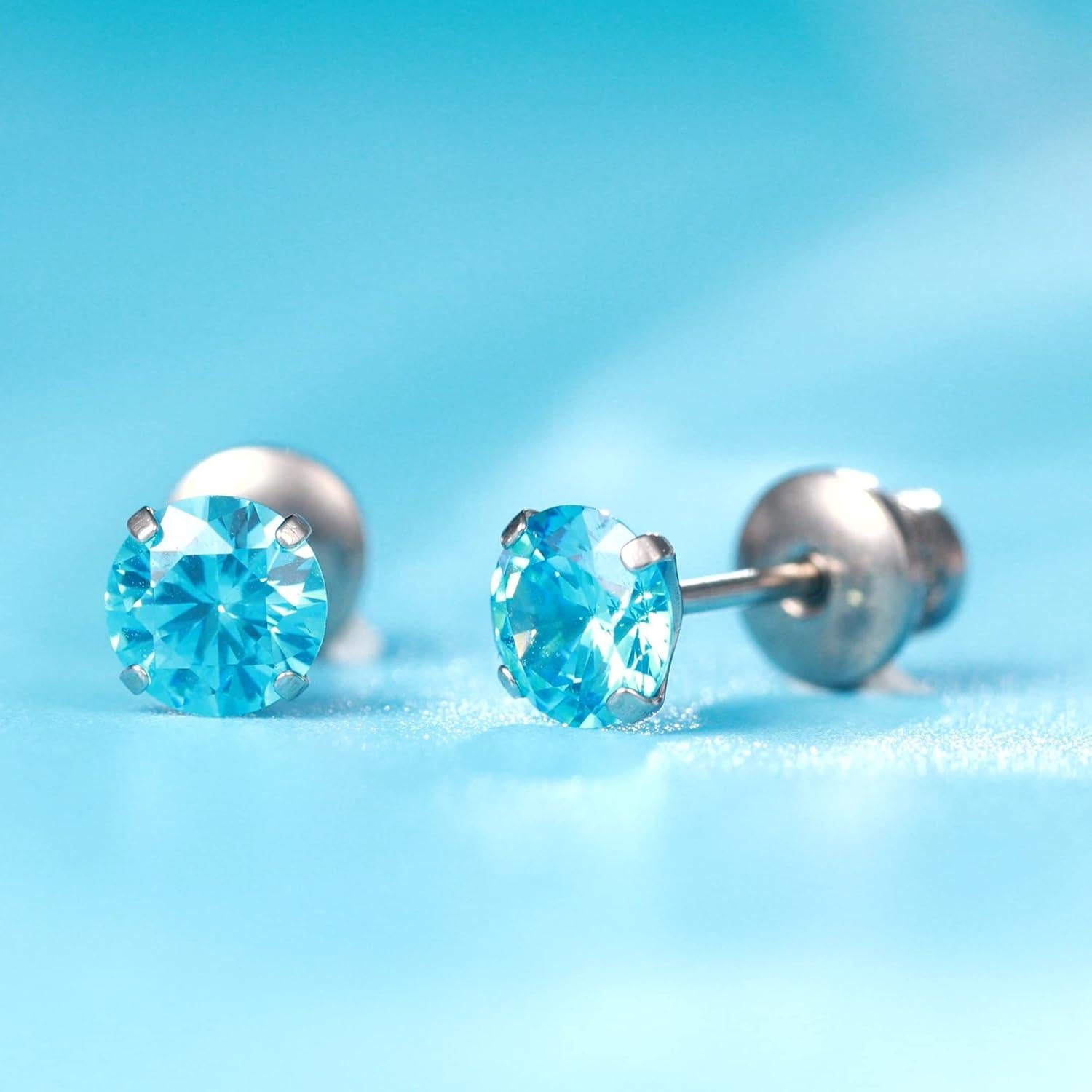 Pendientes de Titanio Hipoalergénicos Limerencia 5mm Aguamarina