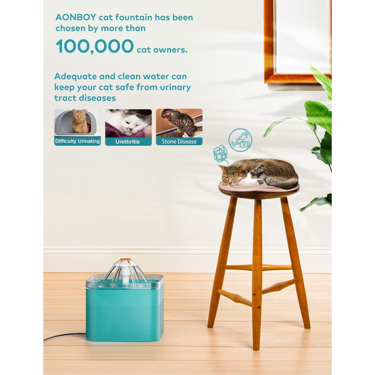 Fuente de Agua para Gatos AONBOY 2L Silenciosa con Filtros