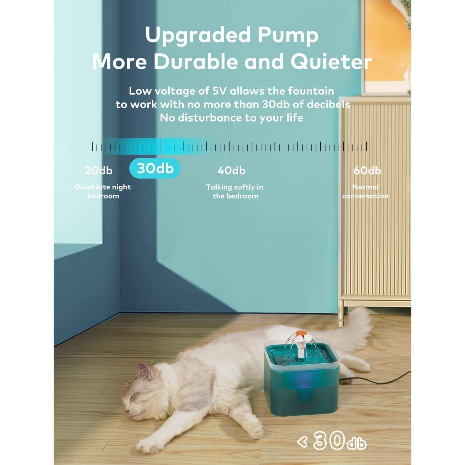 Fuente de Agua para Gatos AONBOY 2L Silenciosa con Filtros