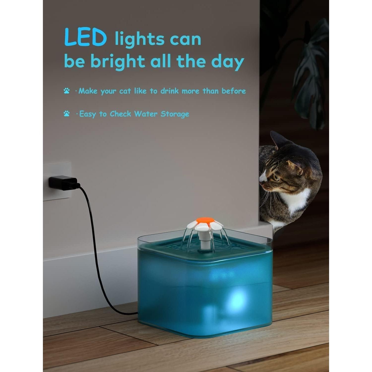 Fuente de Agua para Gatos AONBOY 2L Silenciosa con Filtros