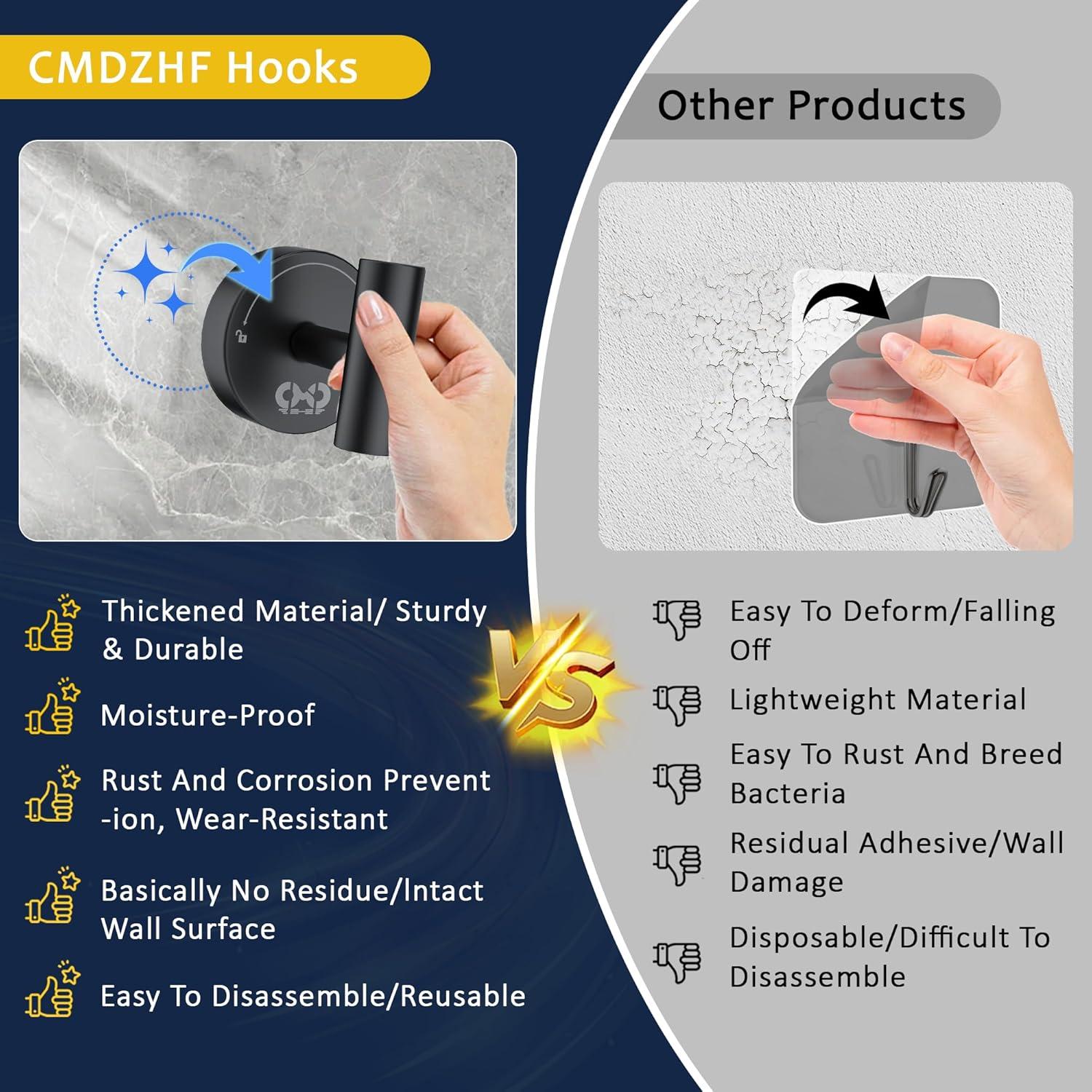 Ganchos de Ventosa CMDZHF 4Pcs Acero Inoxidable Negro