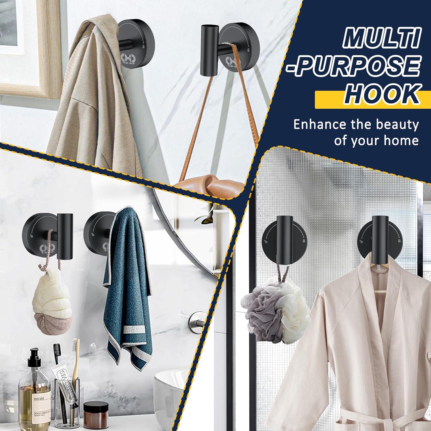 Ganchos de Ventosa CMDZHF 4Pcs Acero Inoxidable Negro