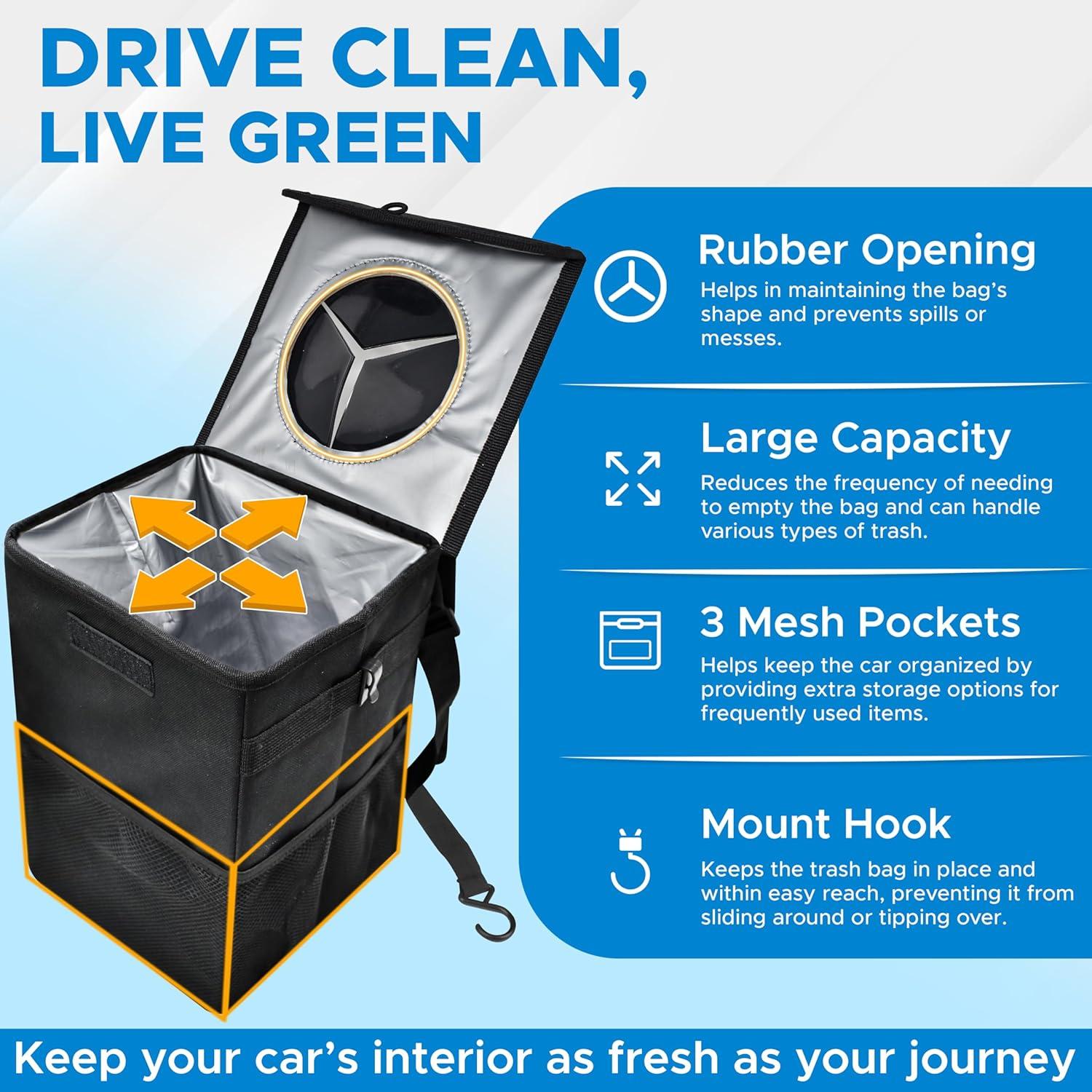 Basurero de Coche EcoNour 5.68L Impermeable Colgante Negro