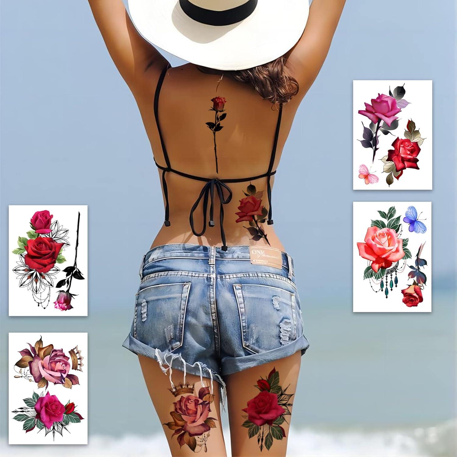 Tatuajes Temporales Grandes de Rosa ROARHOWL - 10 Patrones