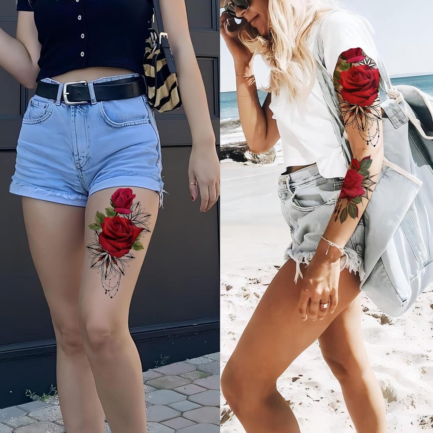 Tatuajes Temporales Grandes de Rosa ROARHOWL - 10 Patrones