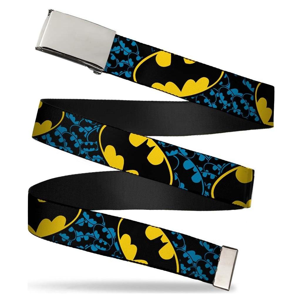 Cinturón Web Buckle-Down Niños Murciélago 2,54 cm Azul/Negro/Amarillo