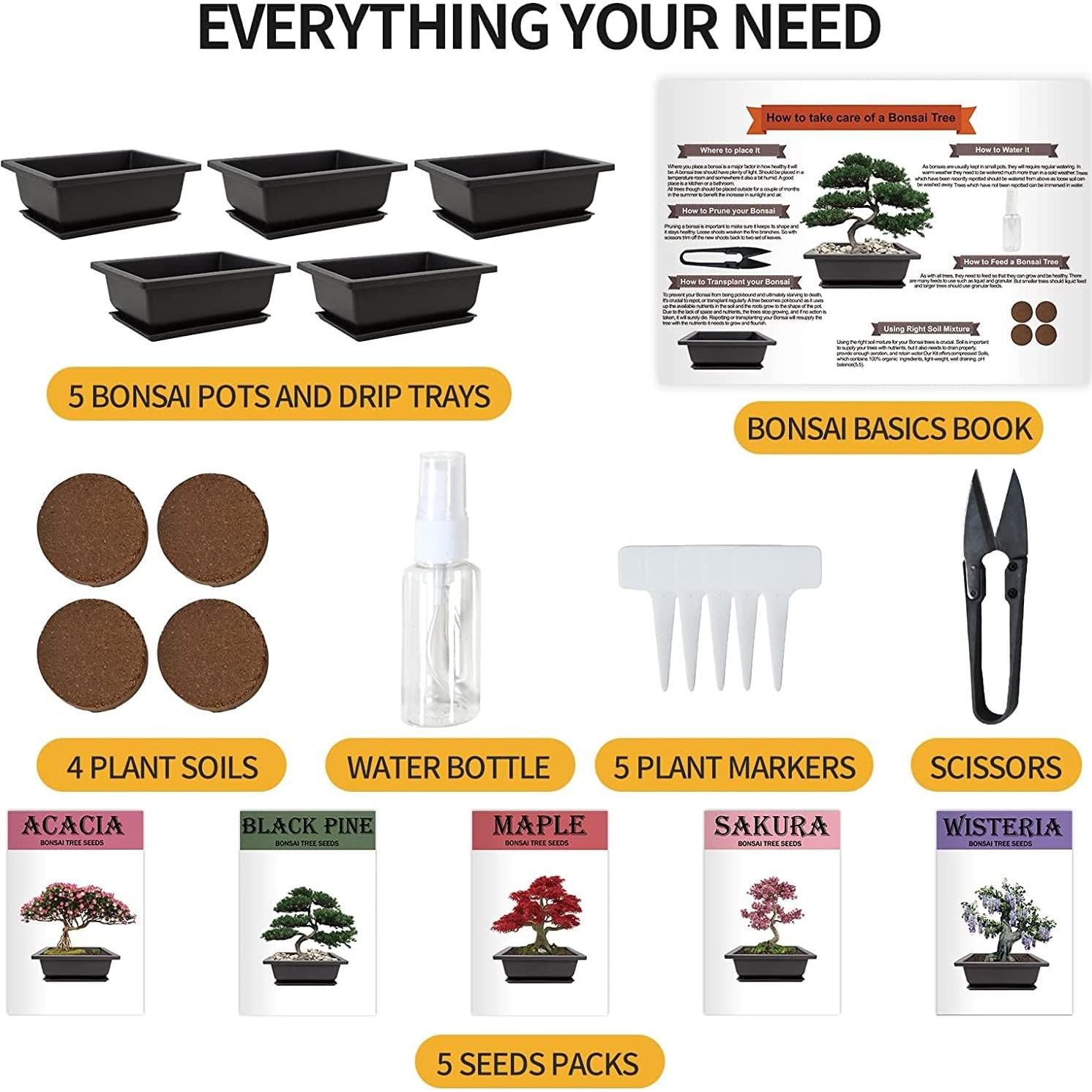 Kit de Cultivo de Bonsai Meekear - 5 Herramientas y Macetas