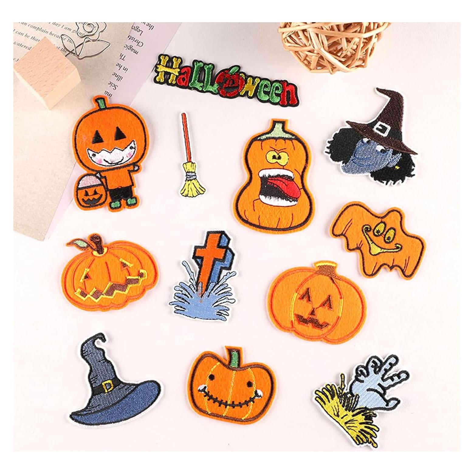 12 Parches Bordados Halloween Adonisaon Calabaza y Calavera