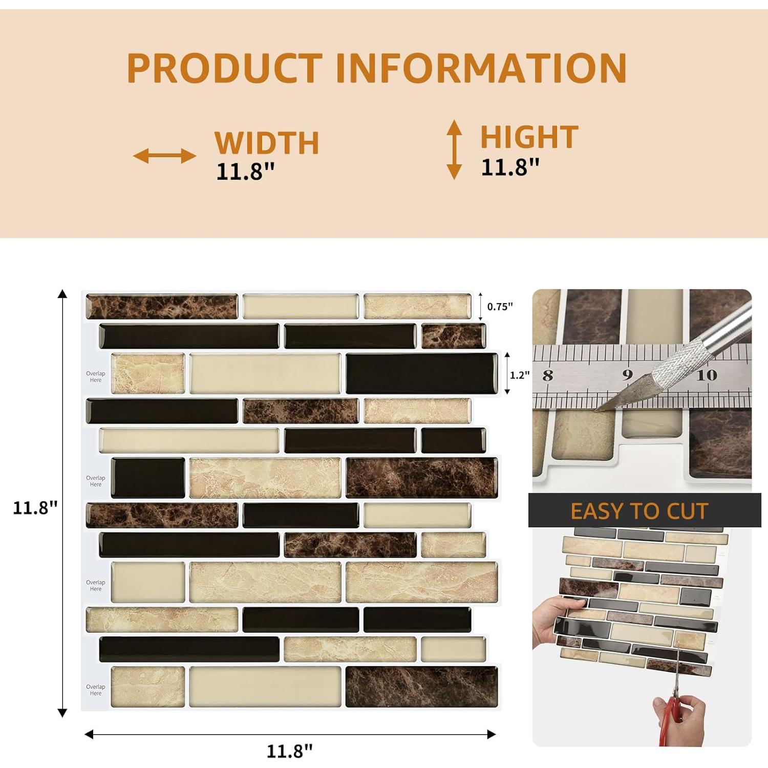 Azulejo autoadhesivo WOWSTAR 10 hojas 30.48x30.48 cm Arena