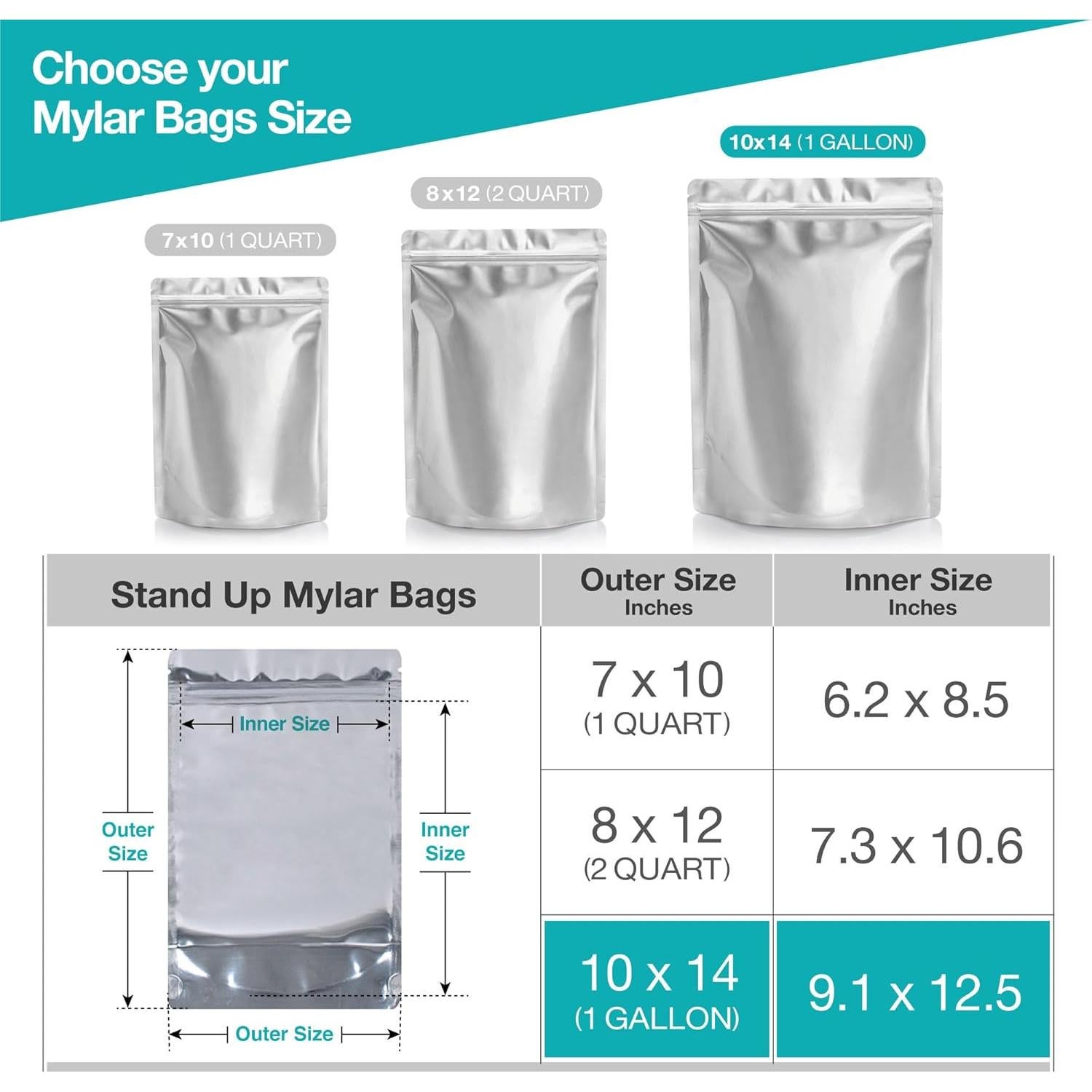 Bolsas Mylar 1 Galón Belle KR - 50 Pcs con Absorbentes de Oxígeno