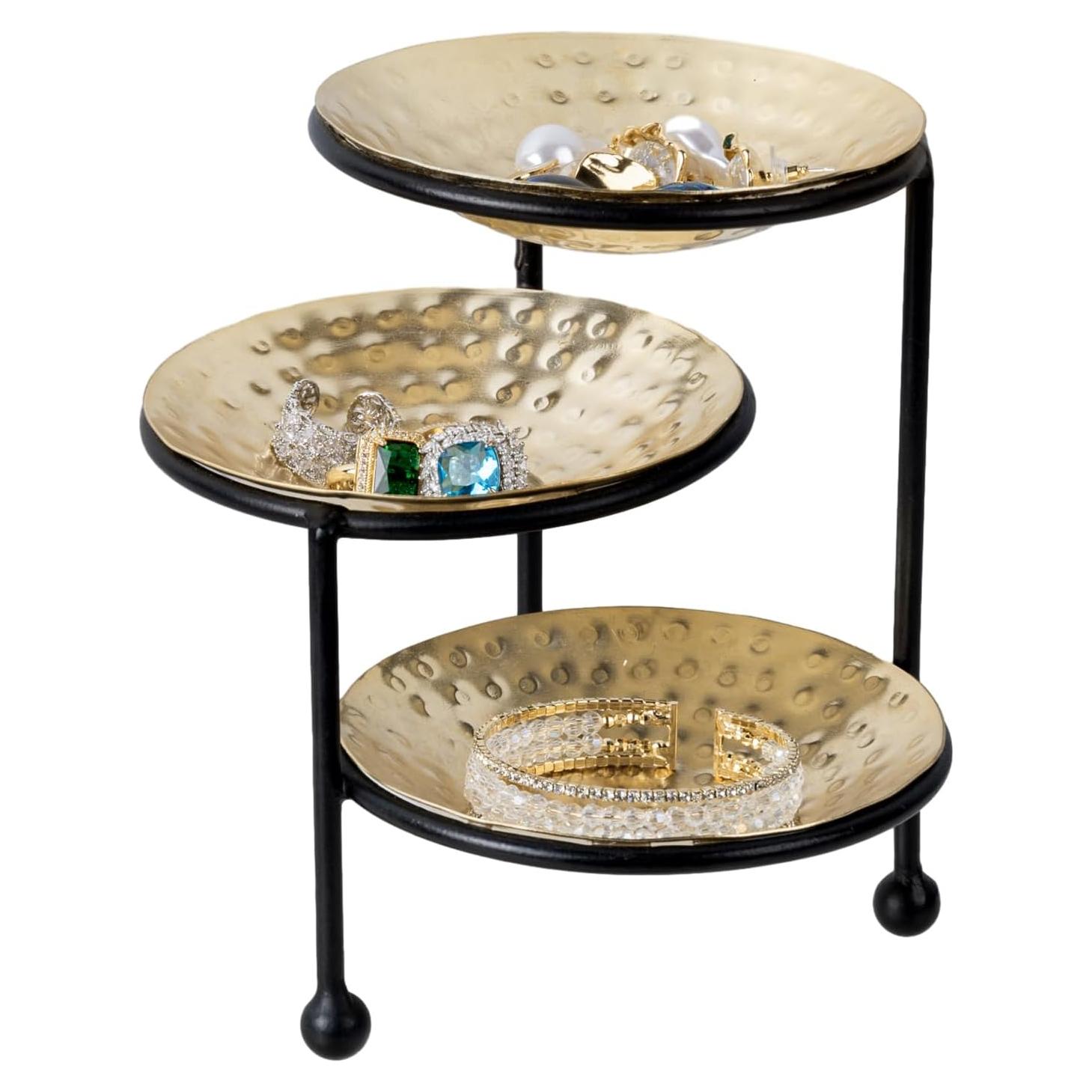 Organizador de Joyas MyGift 3 Niveles Metal Martillado 15.5 cm