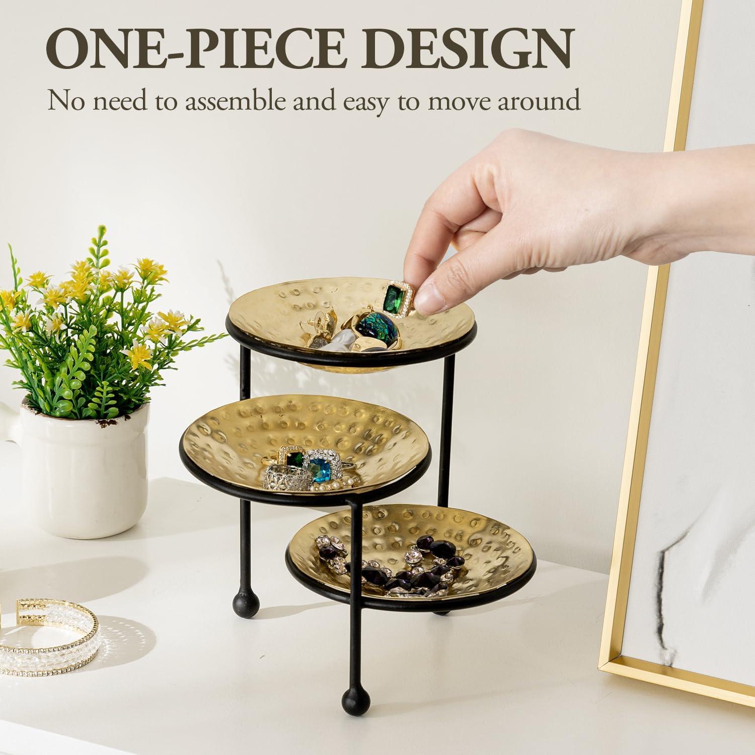 Organizador de Joyas MyGift 3 Niveles Metal Martillado 15.5 cm