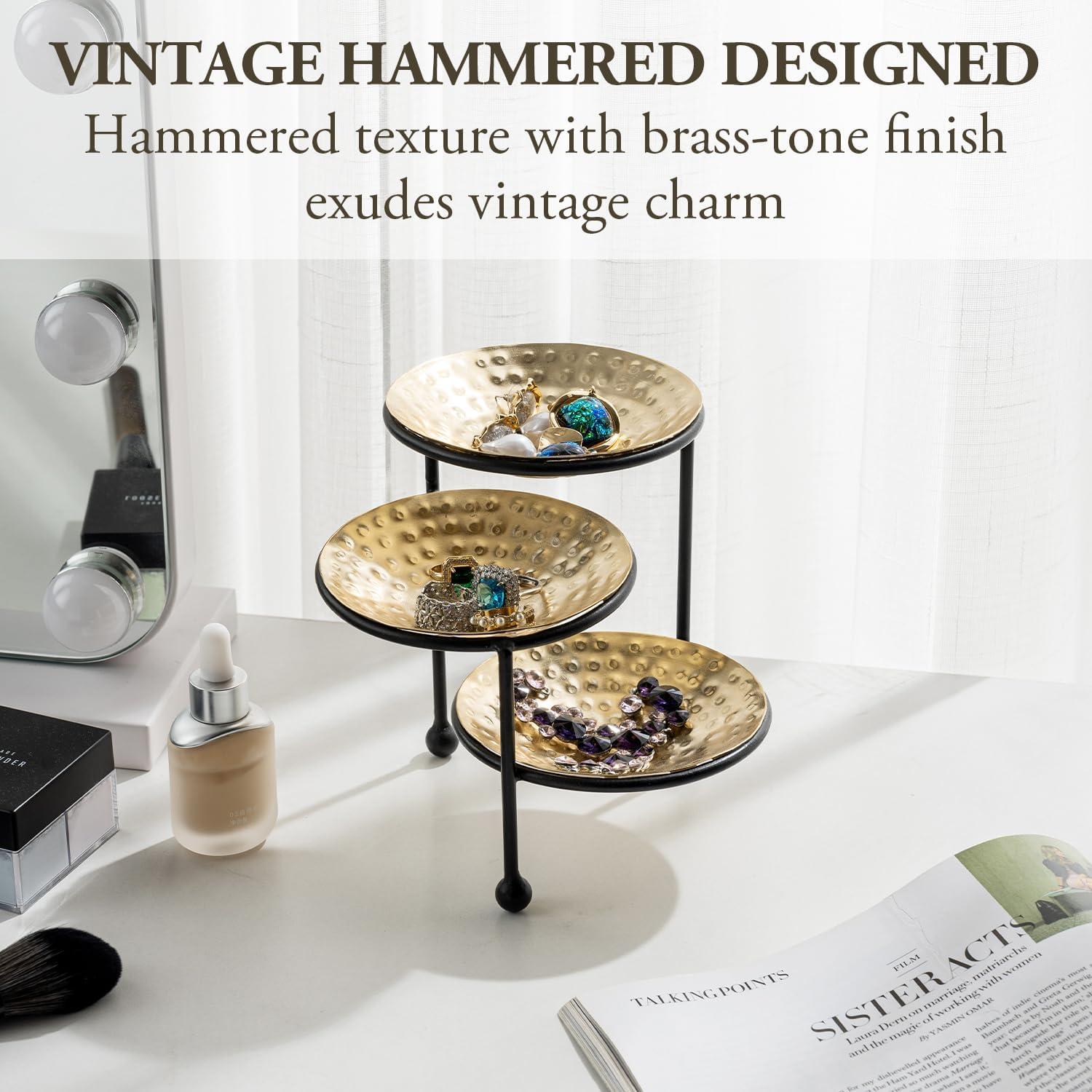 Organizador de Joyas MyGift 3 Niveles Metal Martillado 15.5 cm