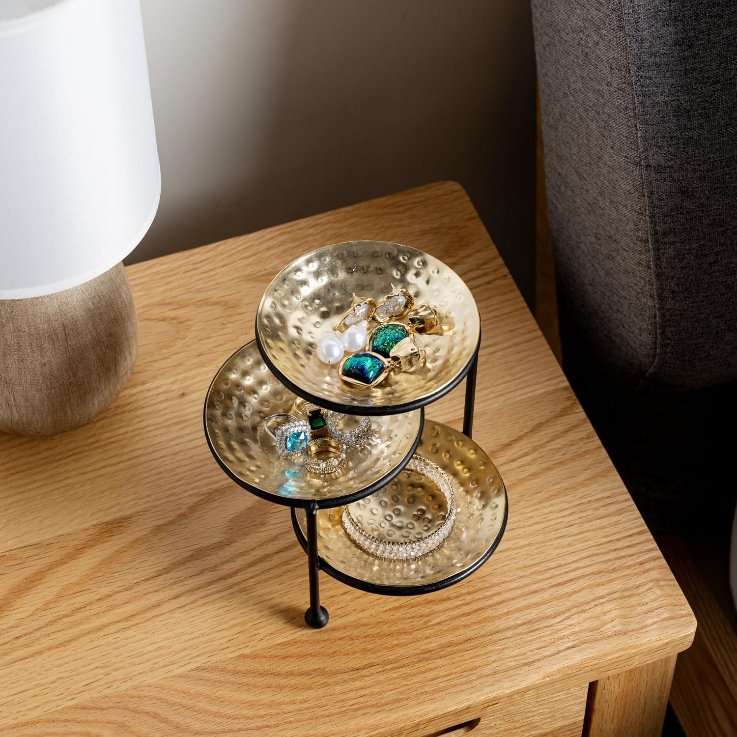 Organizador de Joyas MyGift 3 Niveles Metal Martillado 15.5 cm