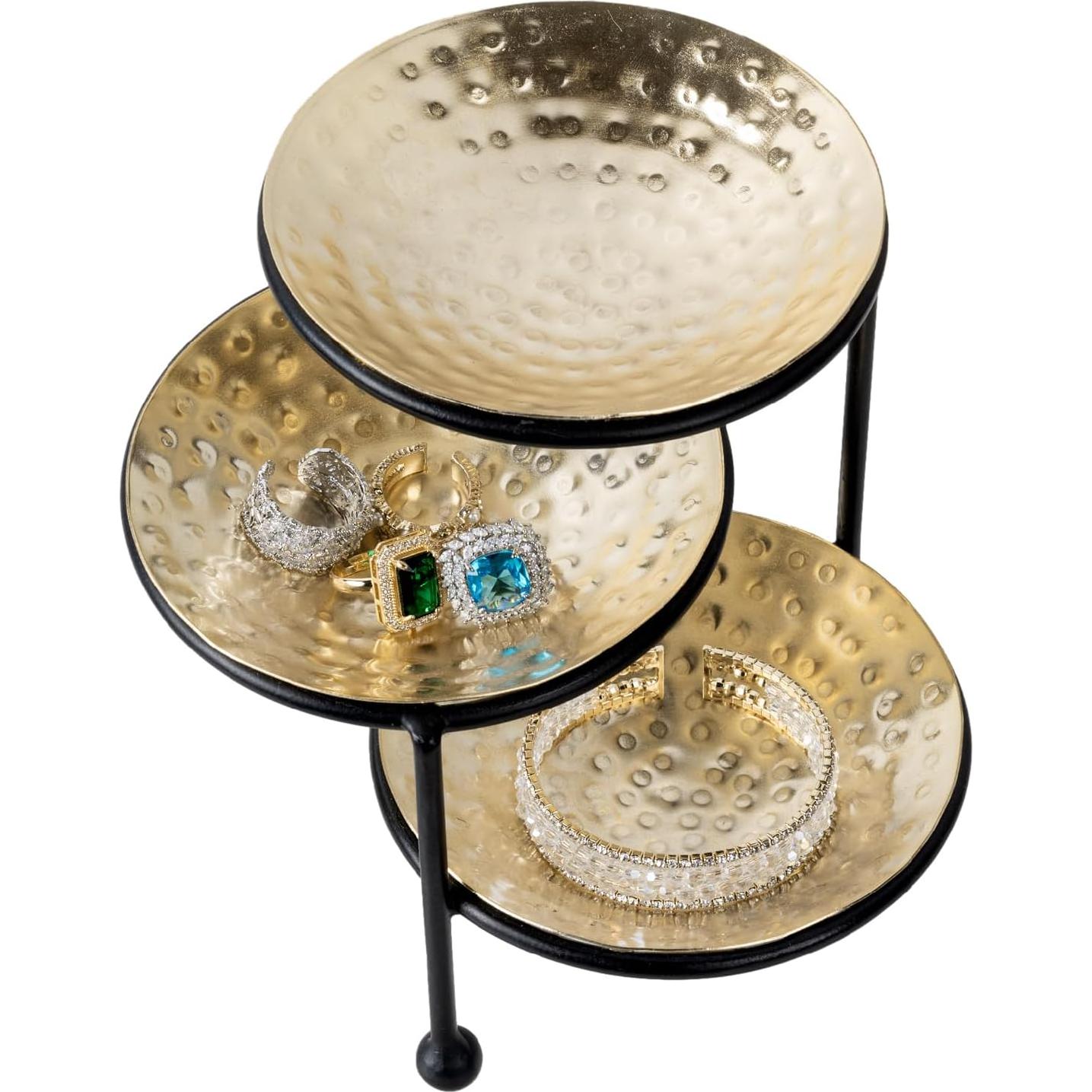 Organizador de Joyas MyGift 3 Niveles Metal Martillado 15.5 cm