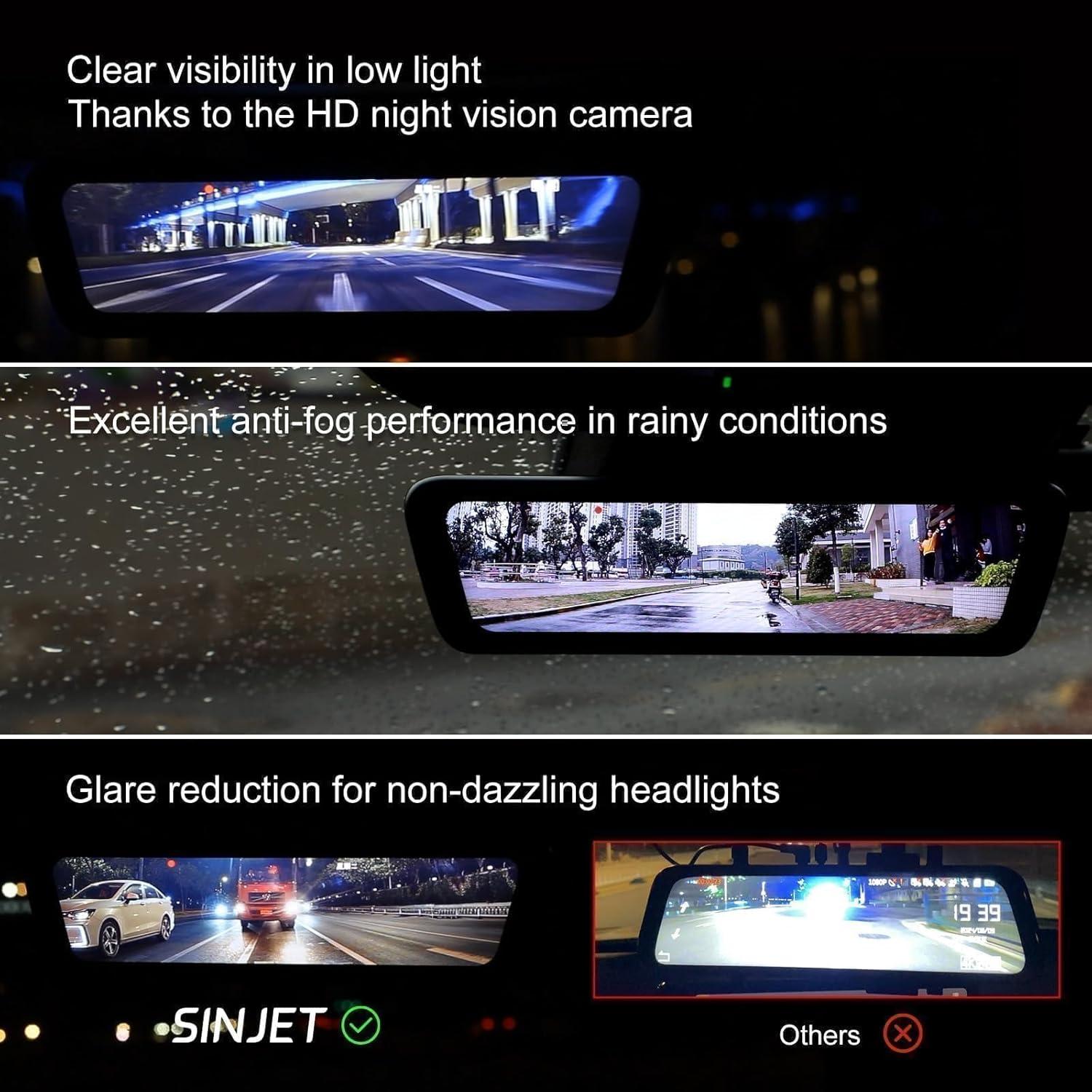 Cámara de Espejo Retrovisor Sinjet 9.66" IPS 4K/2K con SD 32GB