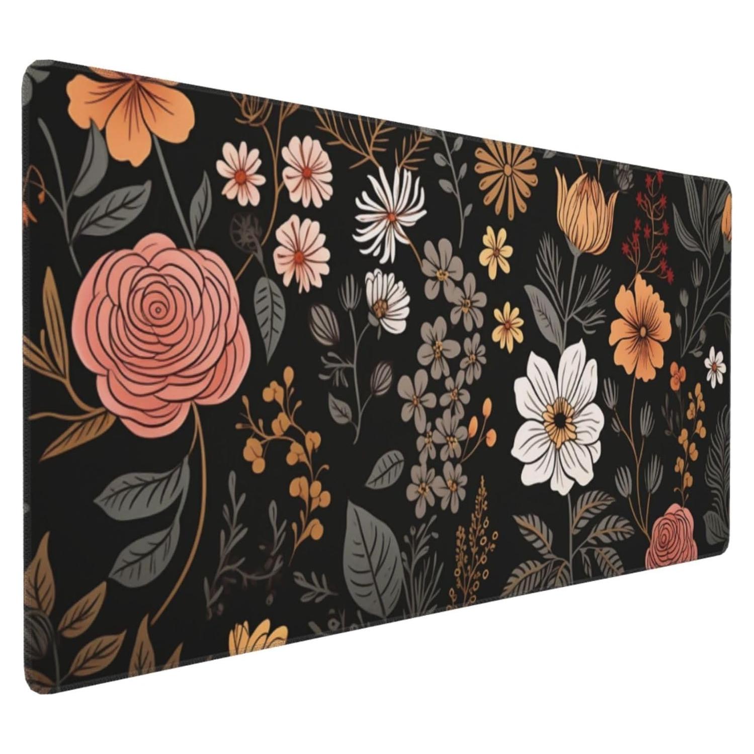 Alfombrilla de Ratón XXL KOBWOPI 90x40cm Impermeable Flores Boho