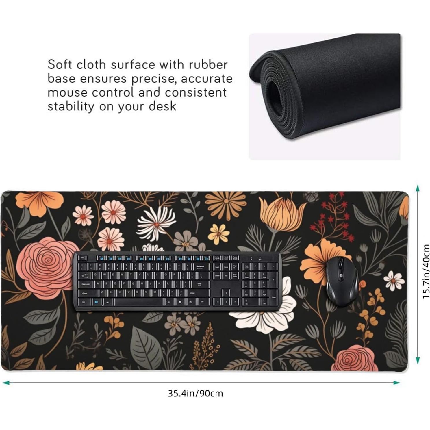 Alfombrilla de Ratón XXL KOBWOPI 90x40cm Impermeable Flores Boho