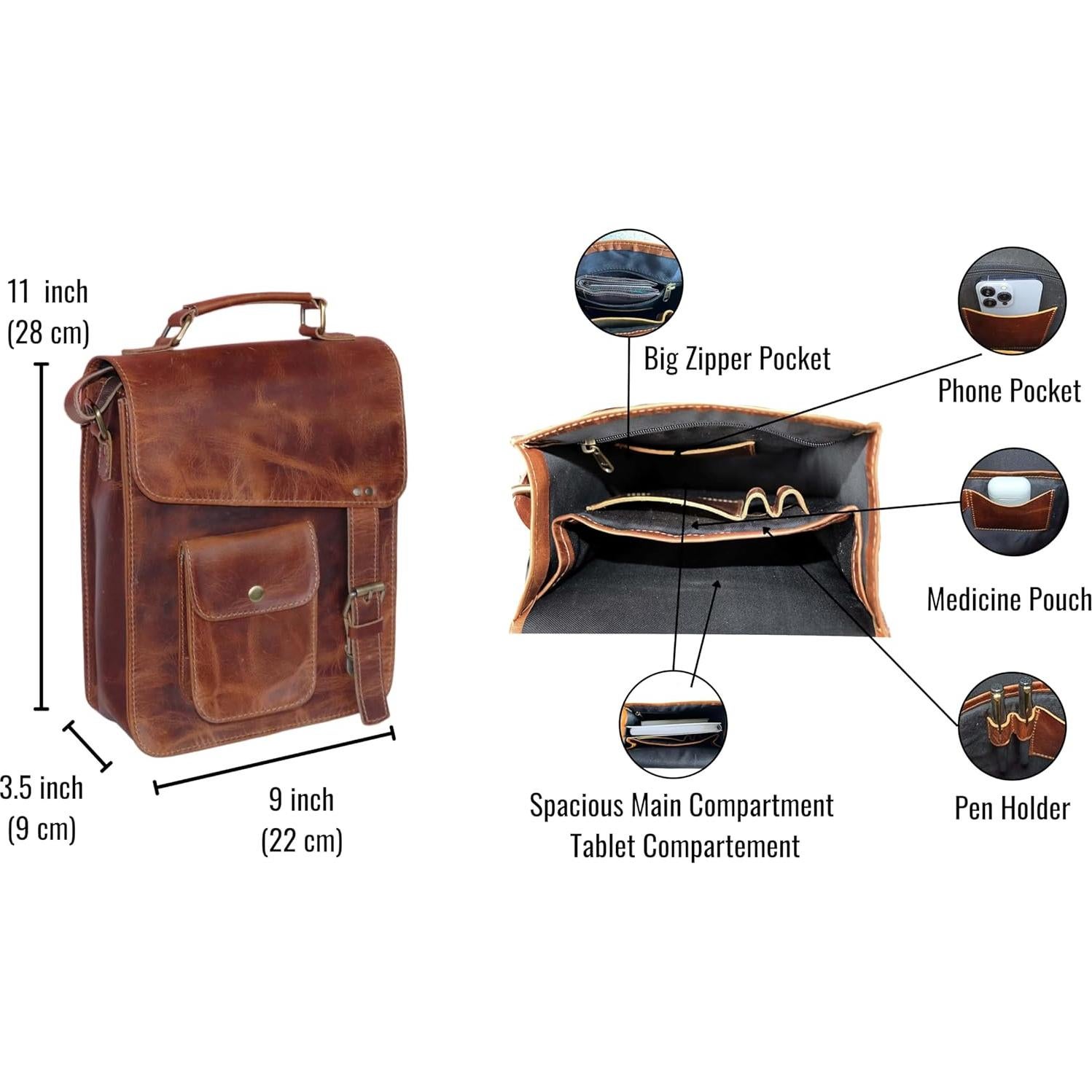 Bolsa de mensajero de cuero Jaald 28 cm unisex vintage