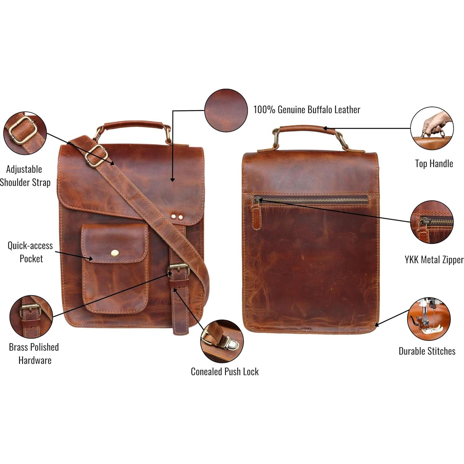 Bolsa de mensajero de cuero Jaald 28 cm unisex vintage