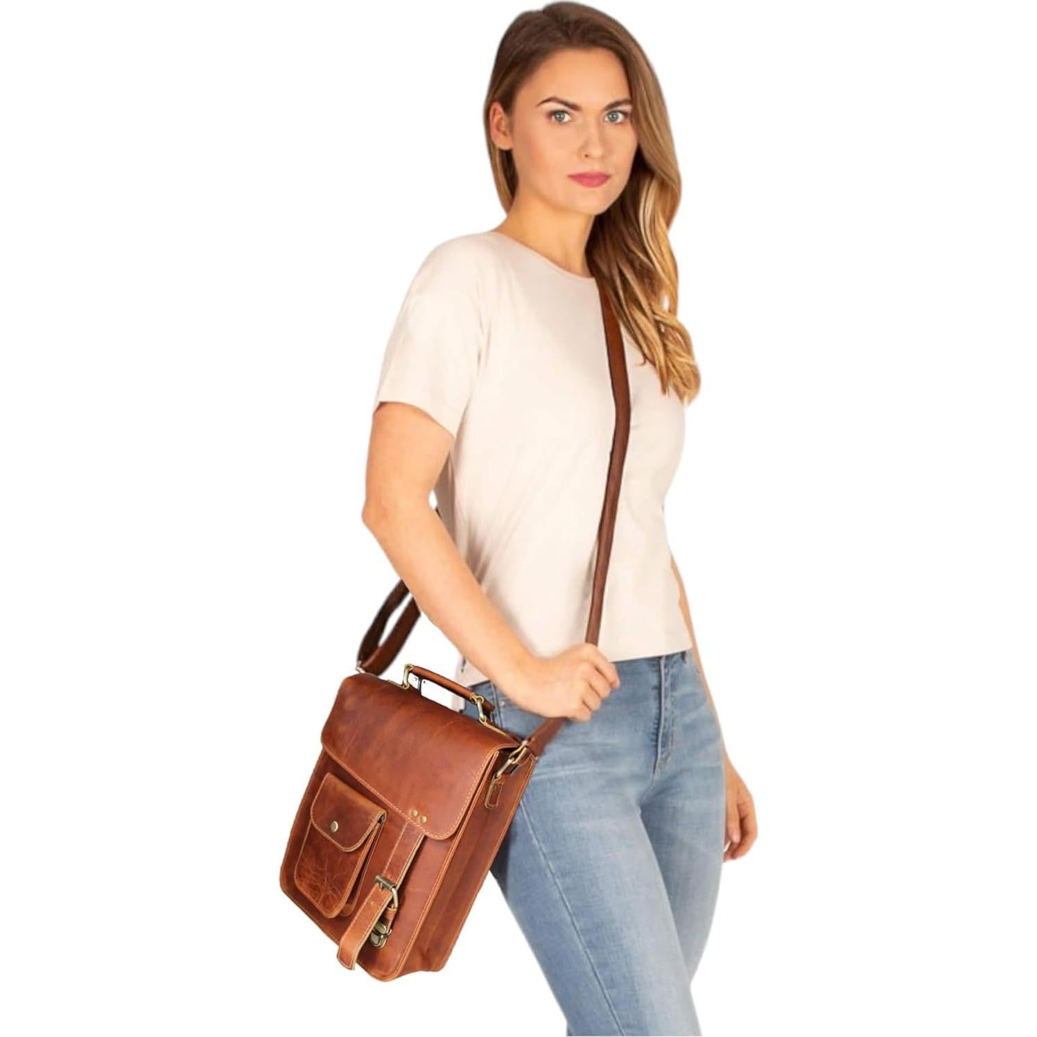 Bolsa de mensajero de cuero Jaald 28 cm unisex vintage