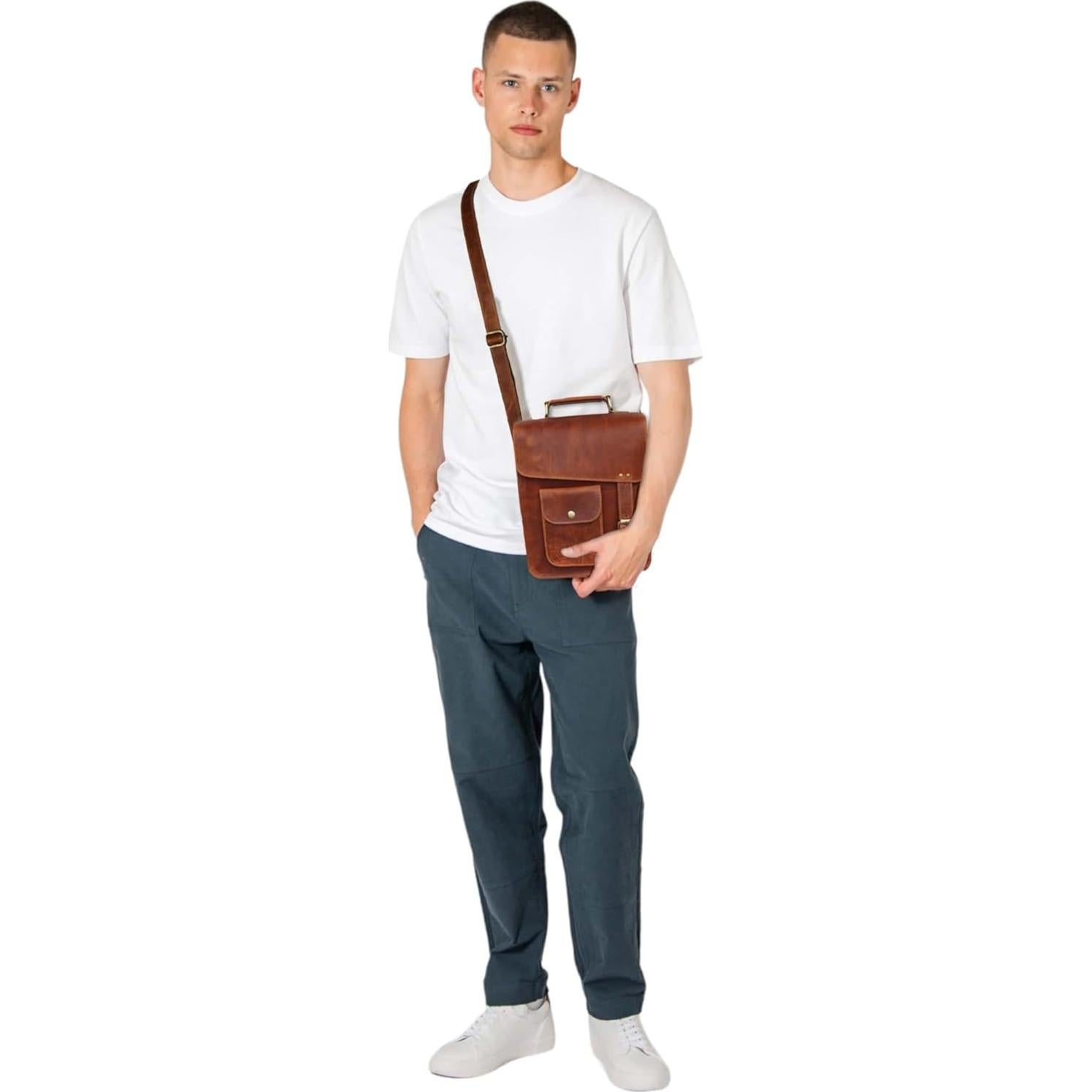 Bolsa de mensajero de cuero Jaald 28 cm unisex vintage