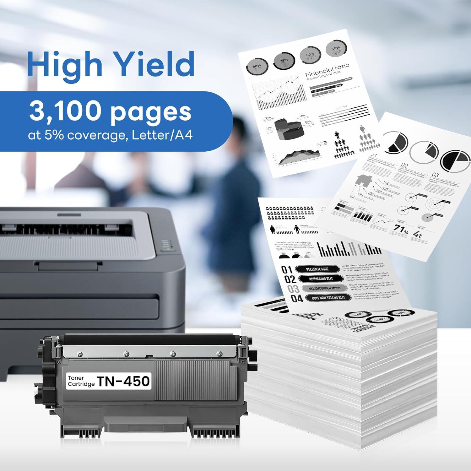 Tóner Compatible TN450 Snowflake Negro Alto Rendimiento 2 Paquete