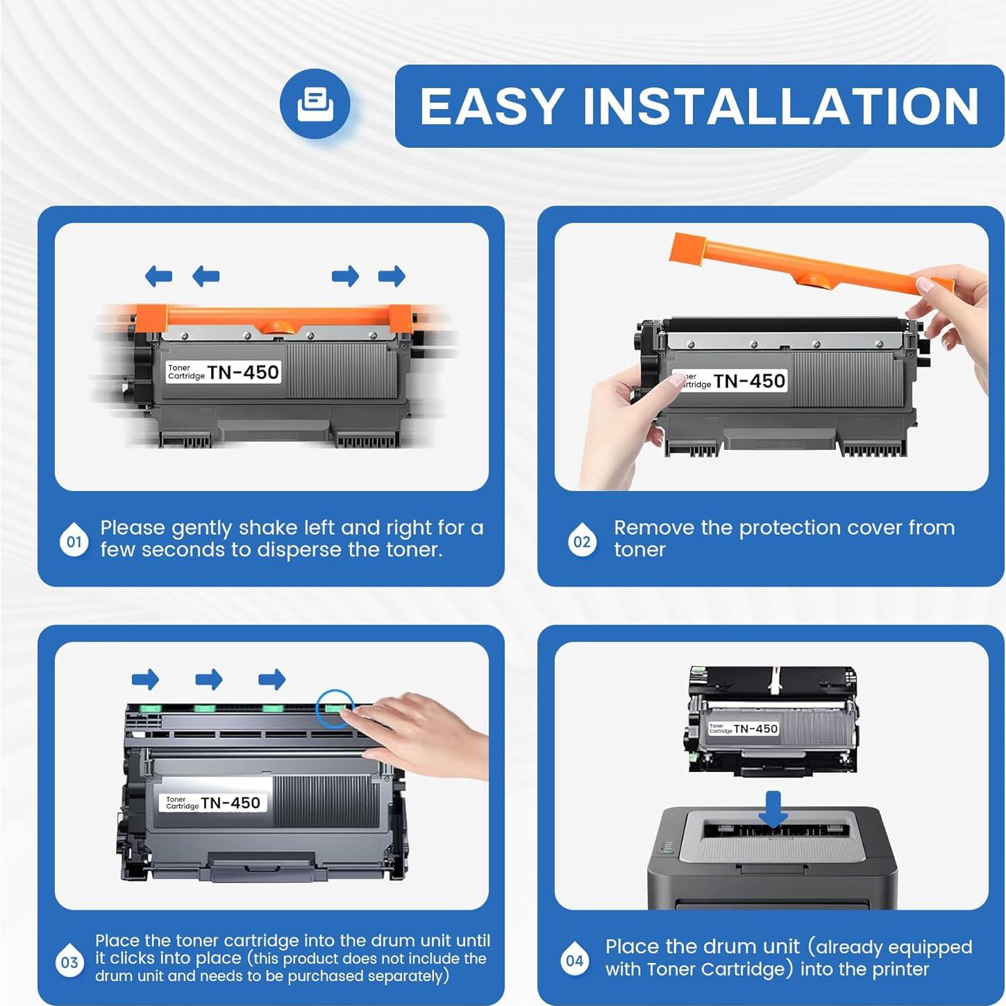 Tóner Compatible TN450 Snowflake Negro Alto Rendimiento 2 Paquete