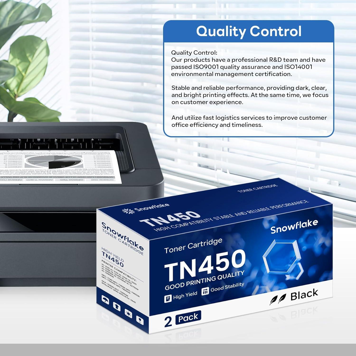 Tóner Compatible TN450 Snowflake Negro Alto Rendimiento 2 Paquete