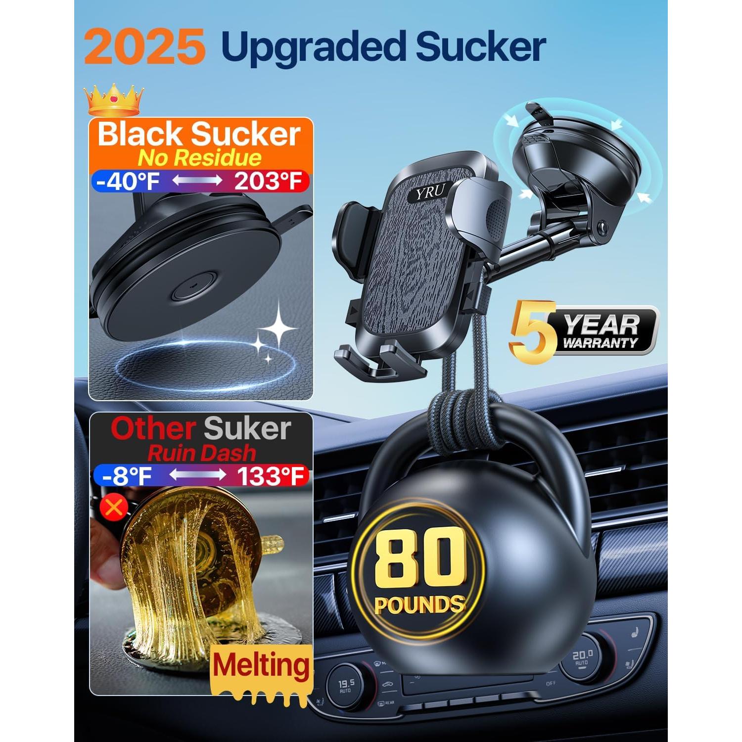 Soporte para Teléfono de Coche YRU con Ventosa Rotativa - Negro