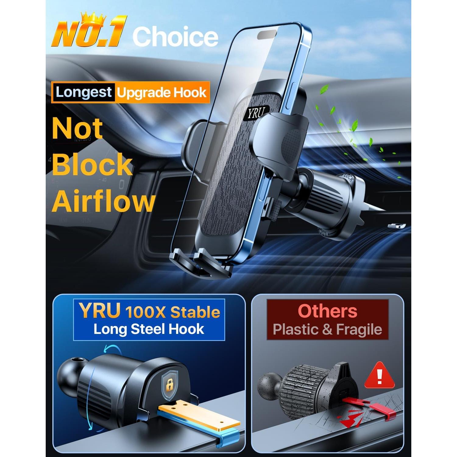 Soporte para Teléfono de Coche YRU con Ventosa Rotativa - Negro