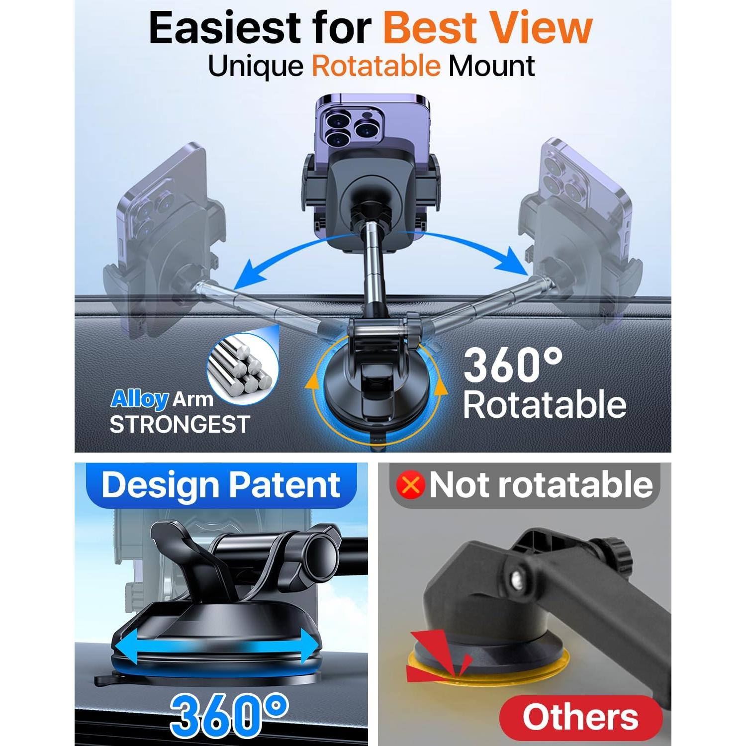 Soporte para Teléfono de Coche YRU con Ventosa Rotativa - Negro