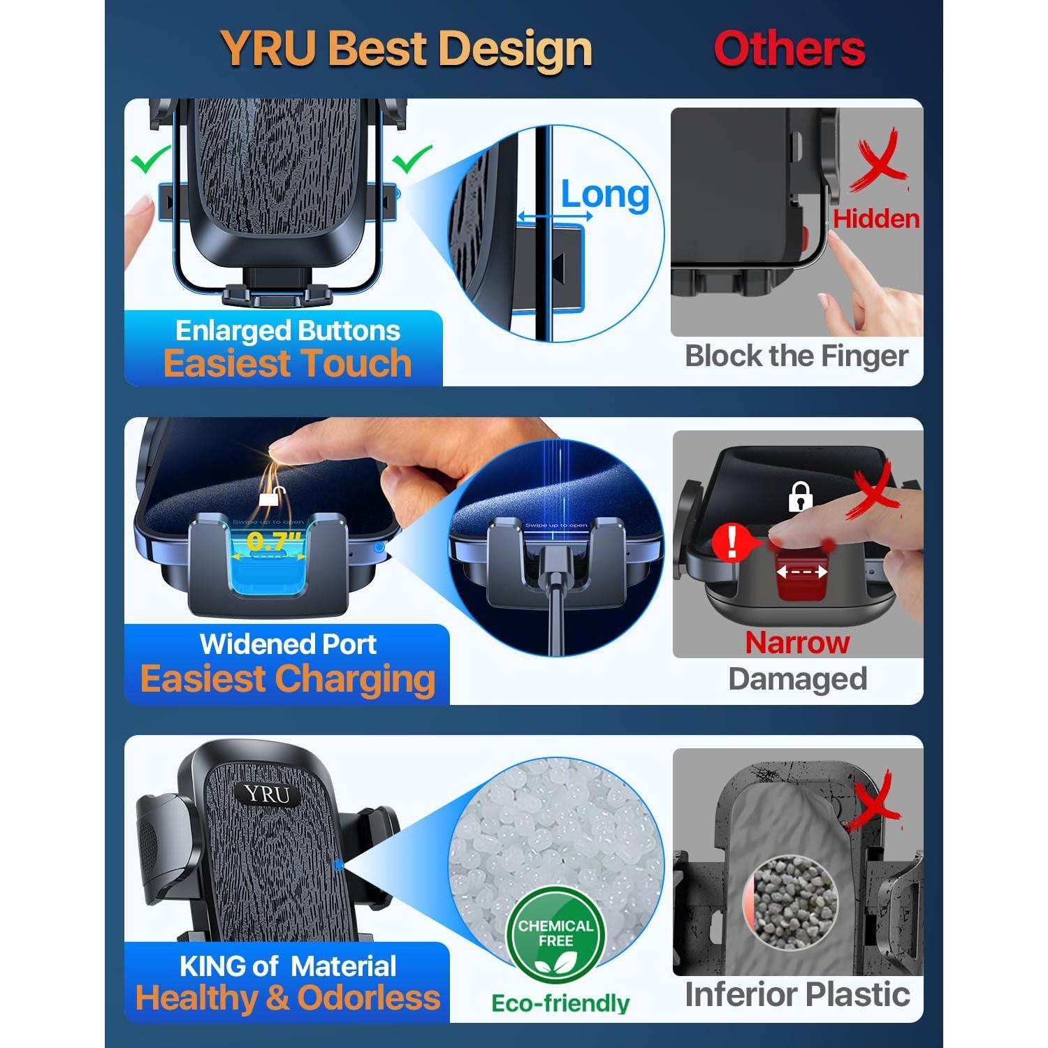 Soporte para Teléfono de Coche YRU con Ventosa Rotativa - Negro